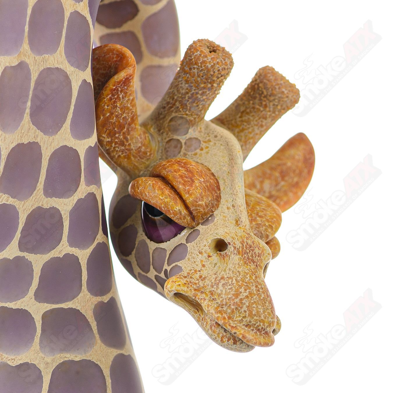 Robertson Glass Giraffe Bent Neck Bottle Rig with Purple Rain and Royal Jelly colors, designed for concentrates, featuring a tall, curved neck.