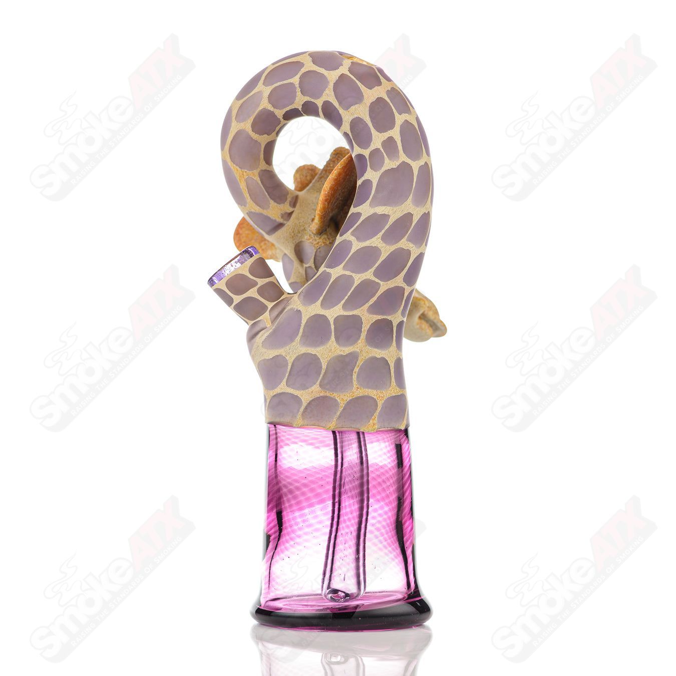 Robertson Glass Giraffe Bent Neck Bottle Rig for concentrates, featuring purple rain and royal jelly colors, heady glass design.