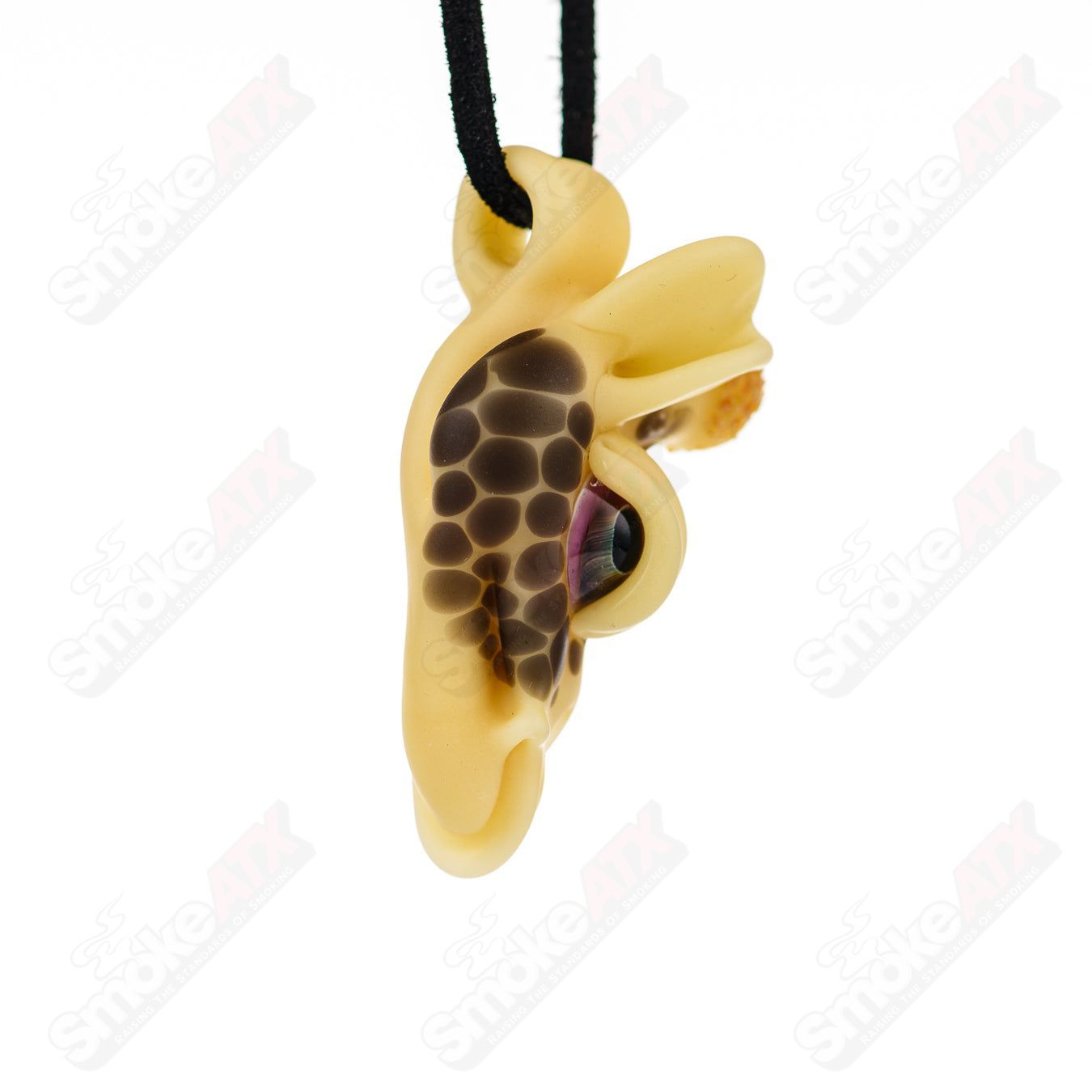 Robertson Glass giraffe pendant with butter and charcoal colors, handmade heady glass jewelry piece featuring detailed giraffe design.
