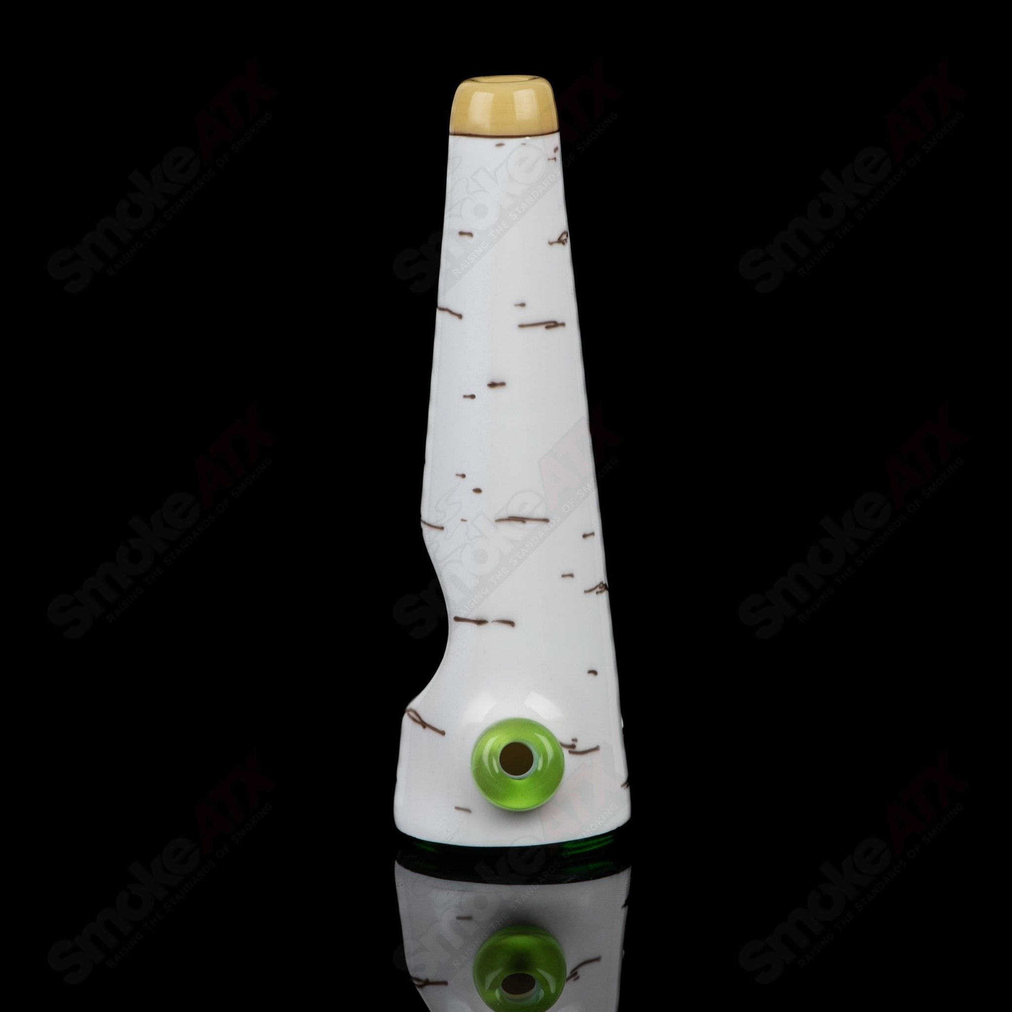 Green Birch Spoon Foster Glass hand pipe by Foster Glass, featuring a vibrant green birch design and smooth glass craftsmanship.