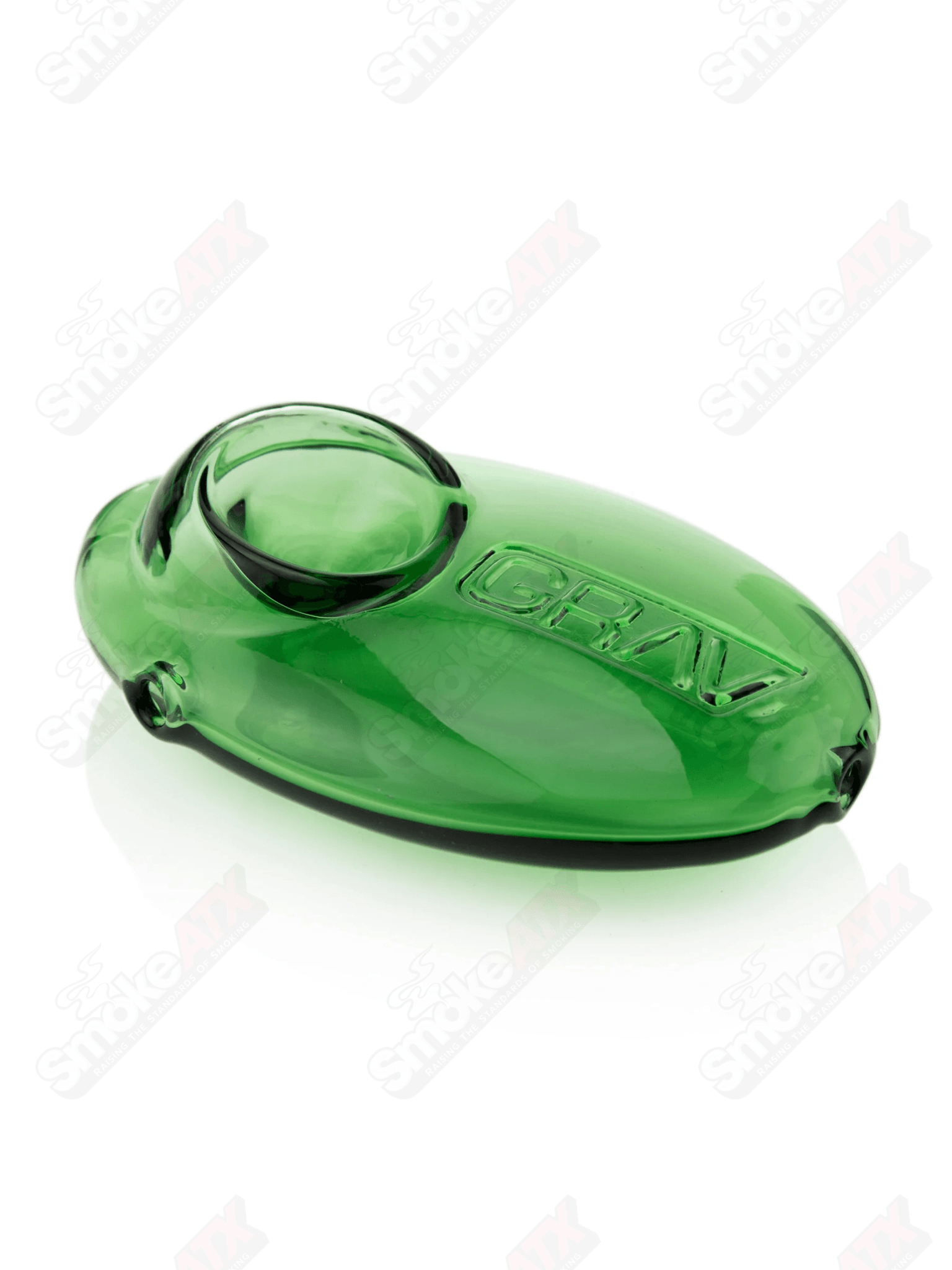 Green Pebble Spoon from Grav Labs, a glass pipe with a smooth, rounded pebble shape for easy handling and stylish design.