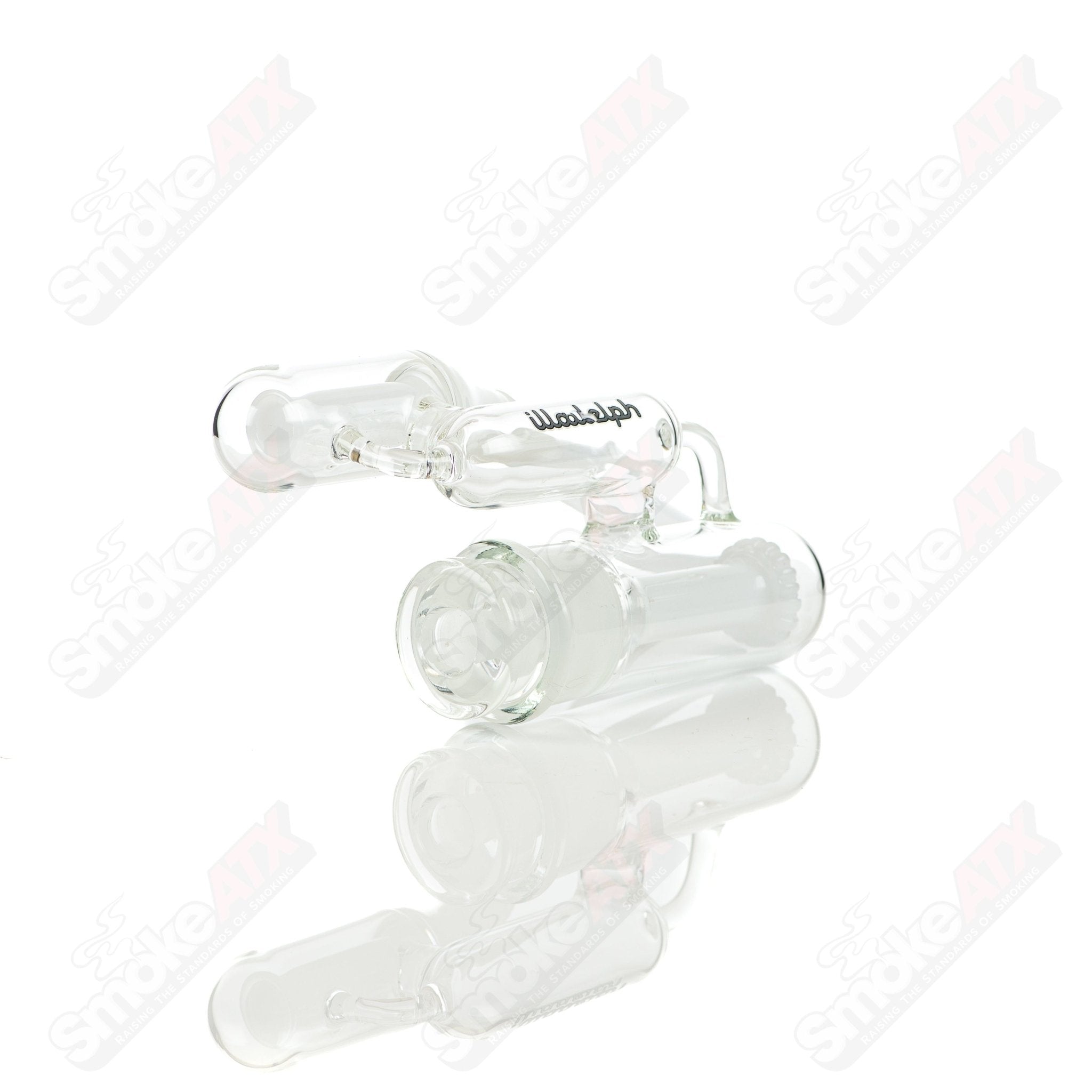 Grey disc ash catcher for Illadelph glass waterpipe, featuring a sleek design and sturdy construction for filtration and protection.
