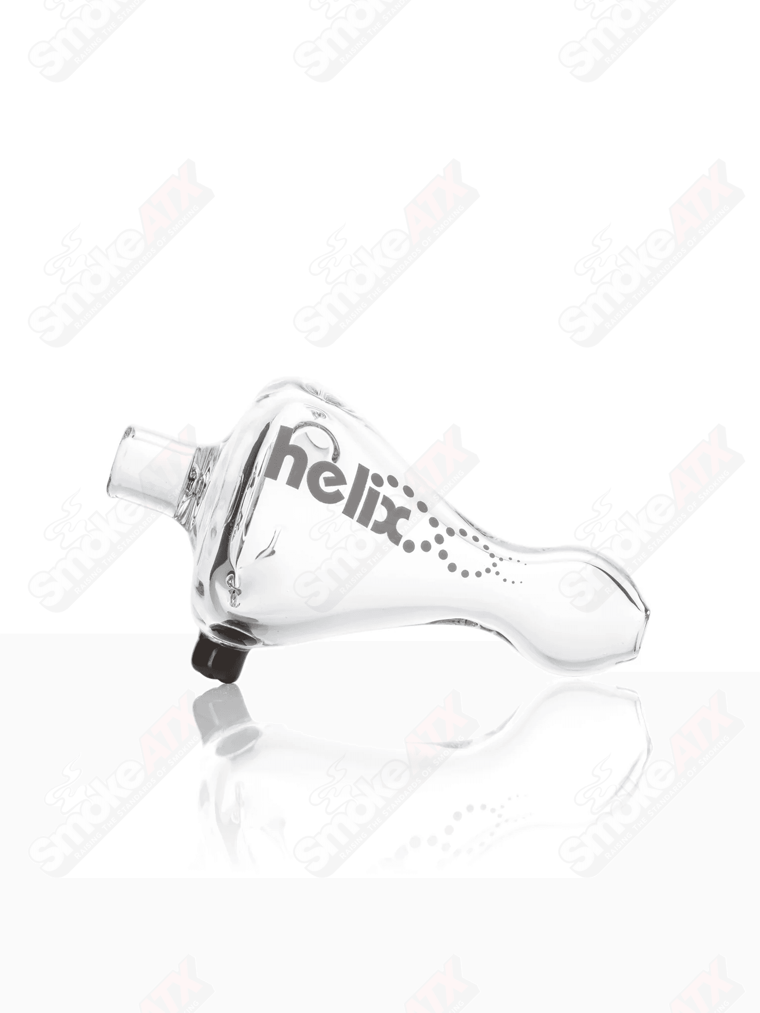 Clear glass Helix Chillum Grav pipe with a twisted helix design, compact and cylindrical for easy grip and use.