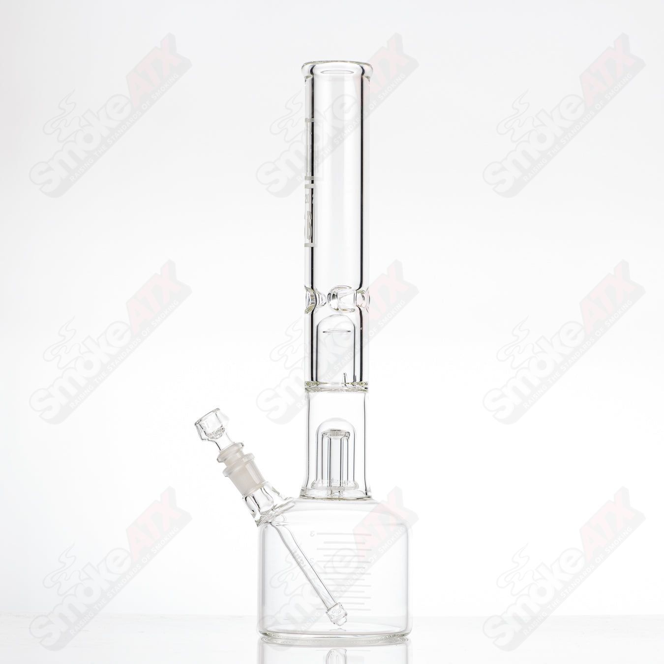 HiSi Glass 17-inch beaker-shaped glass bong with 50x5 mushroom percolator for smooth filtration, featuring clear glass construction.