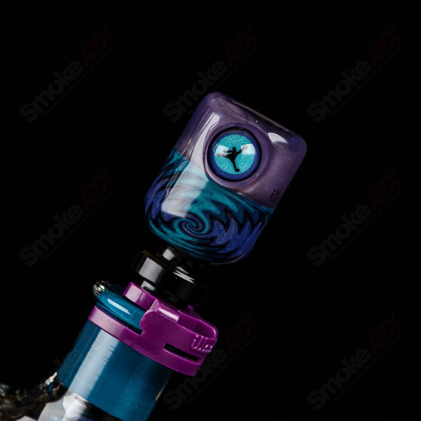 Illadelph Purple and Aqua Jordan Beaker, a colorful heady glass water pipe with a classic beaker shape and vibrant design.