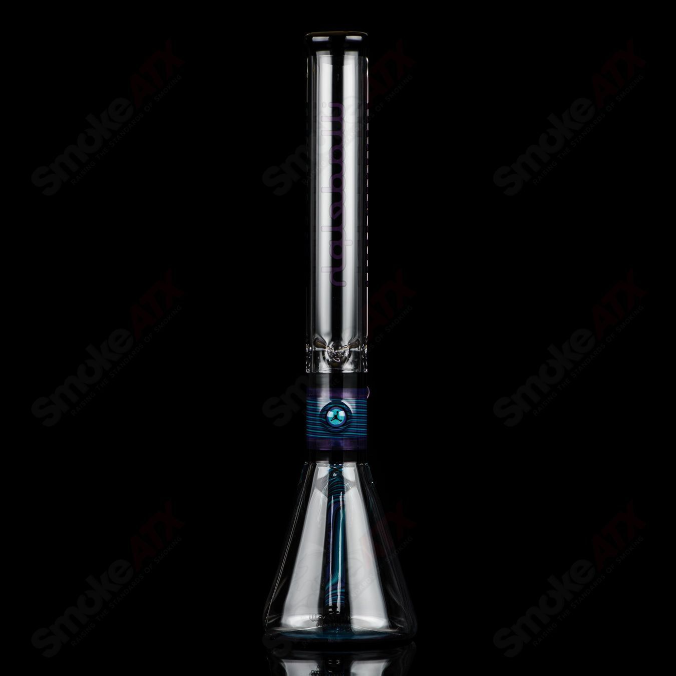 Illadelph Purple and Aqua Jordan Beaker, a colorful heady glass beaker with vibrant purple and aqua accents.