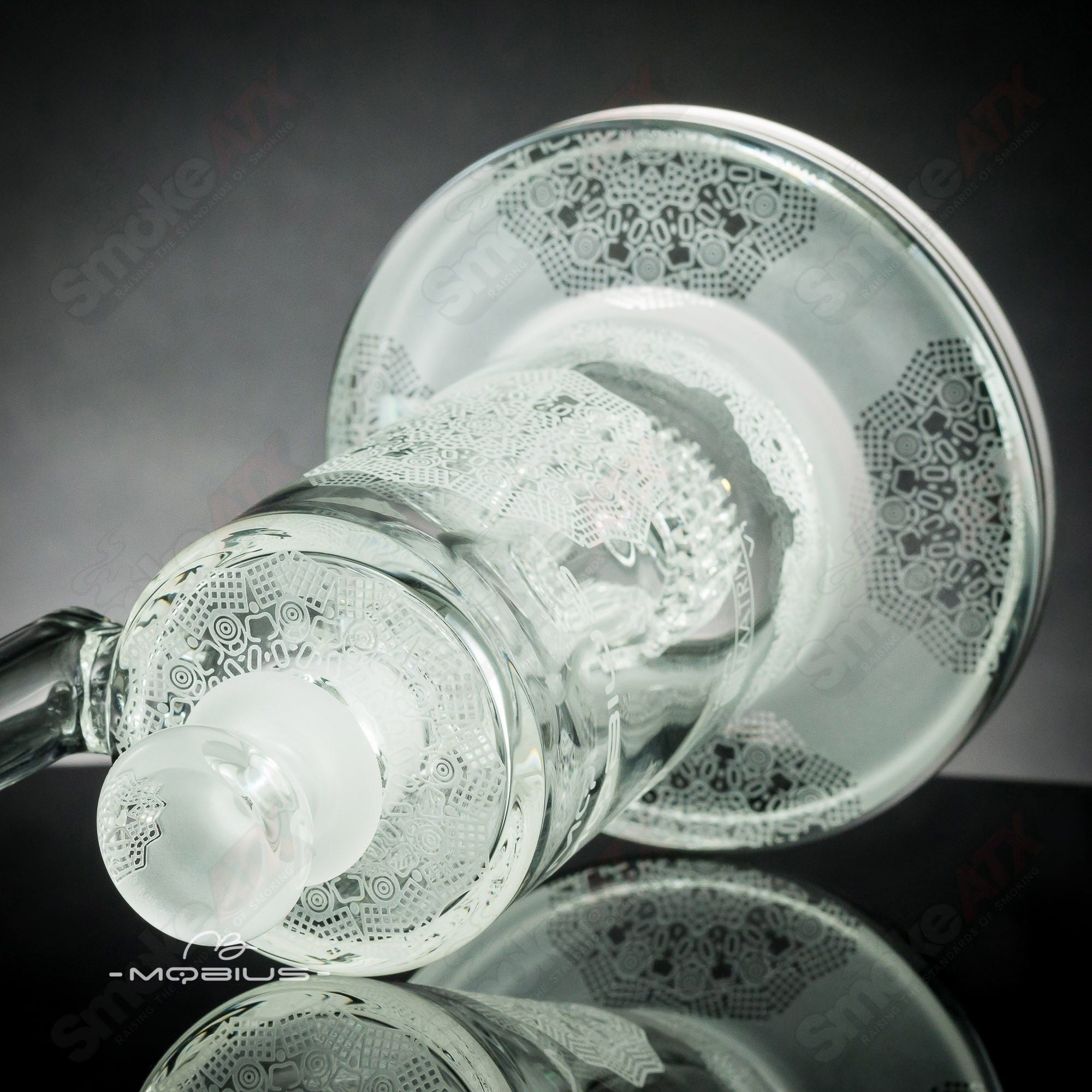 Mobius Ion Matrix V1 Coldwork Series #5 glass waterpipe with intricate design and clear glass construction.