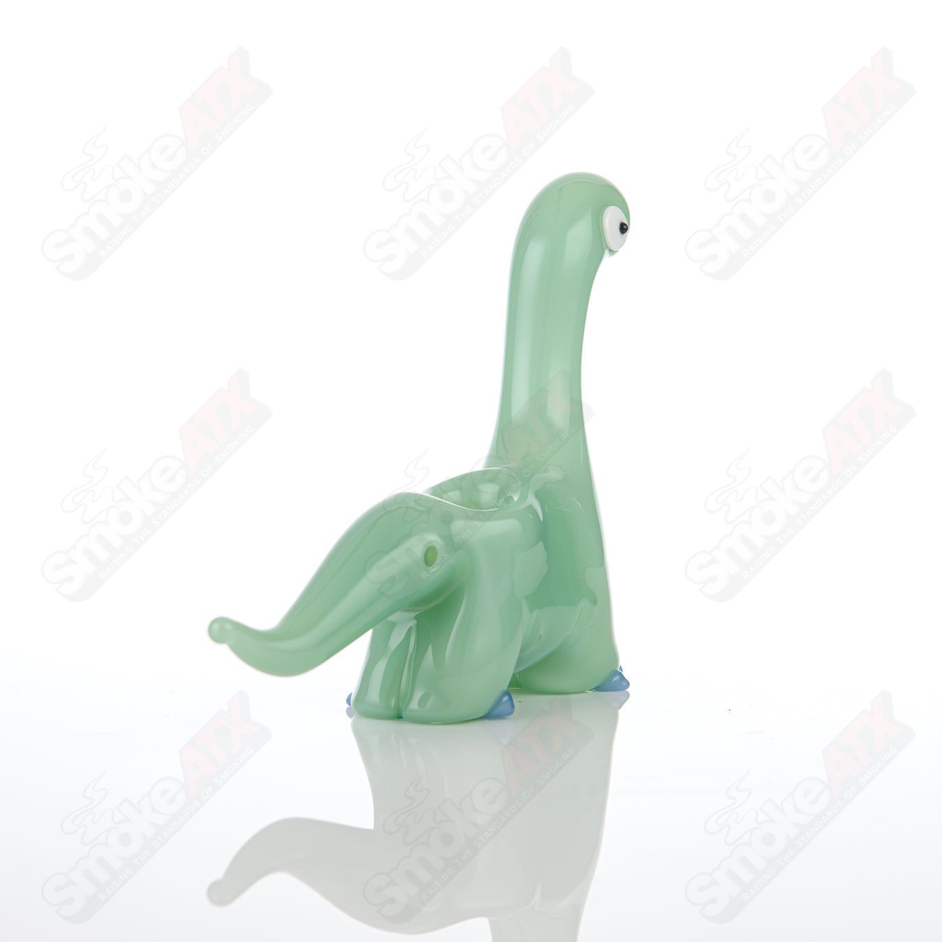 Jade Dino Pipe w Blue Accents Nicko Glass - Smoke ATX