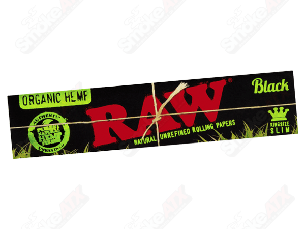 King Size Slim Black Organic RAW rolling papers for smooth, natural rolling experience, featuring black design and organic material.