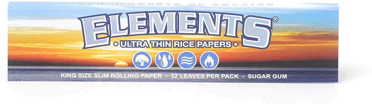 King Size Ultra Thin Rice Rolling Papers by Elements, 420 Products, showcasing the lightweight, natural rice paper for rolling.