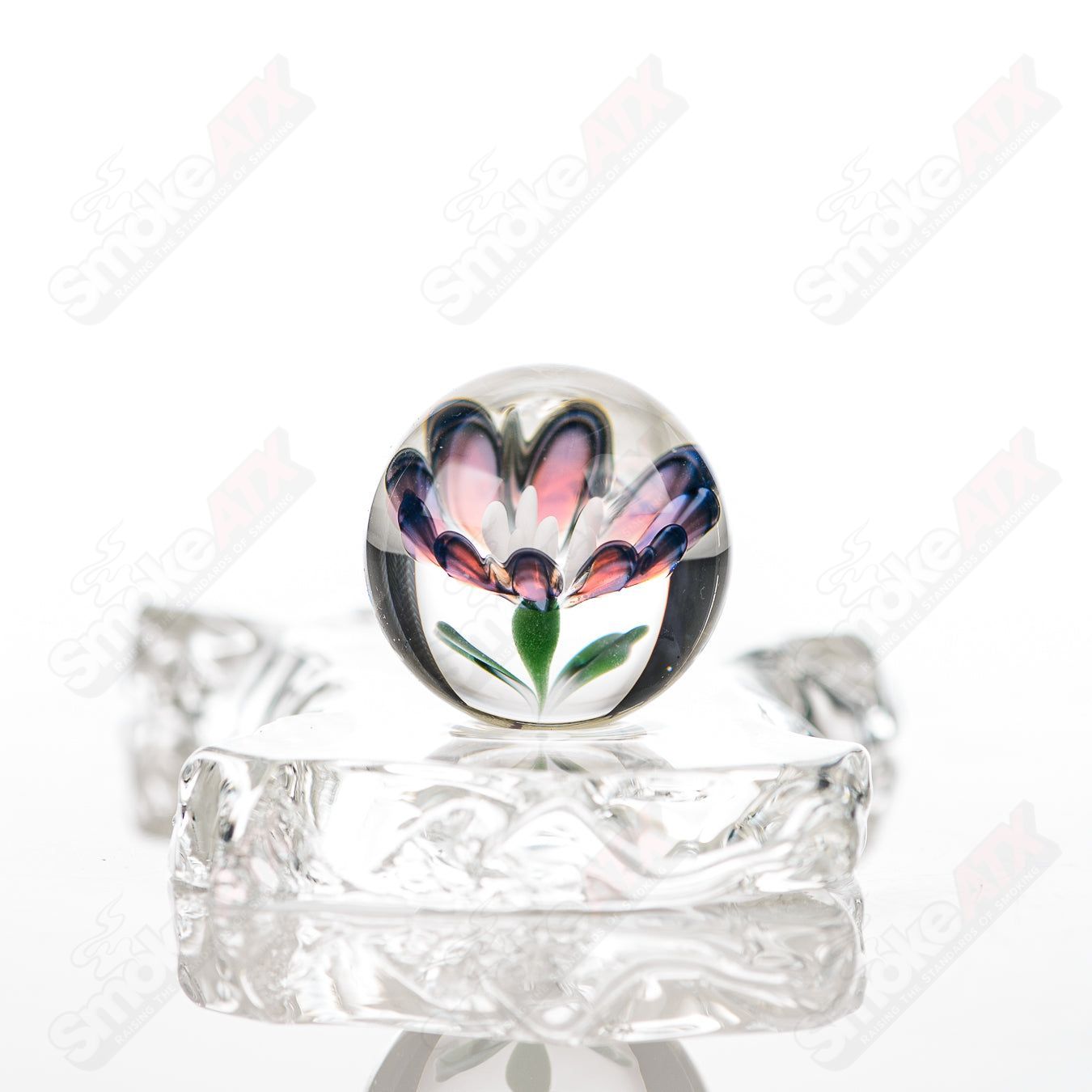 Kobuki Glass #3 Flower Topper marble with colorful flower design, handcrafted heady glass marble for artistic collection or display.