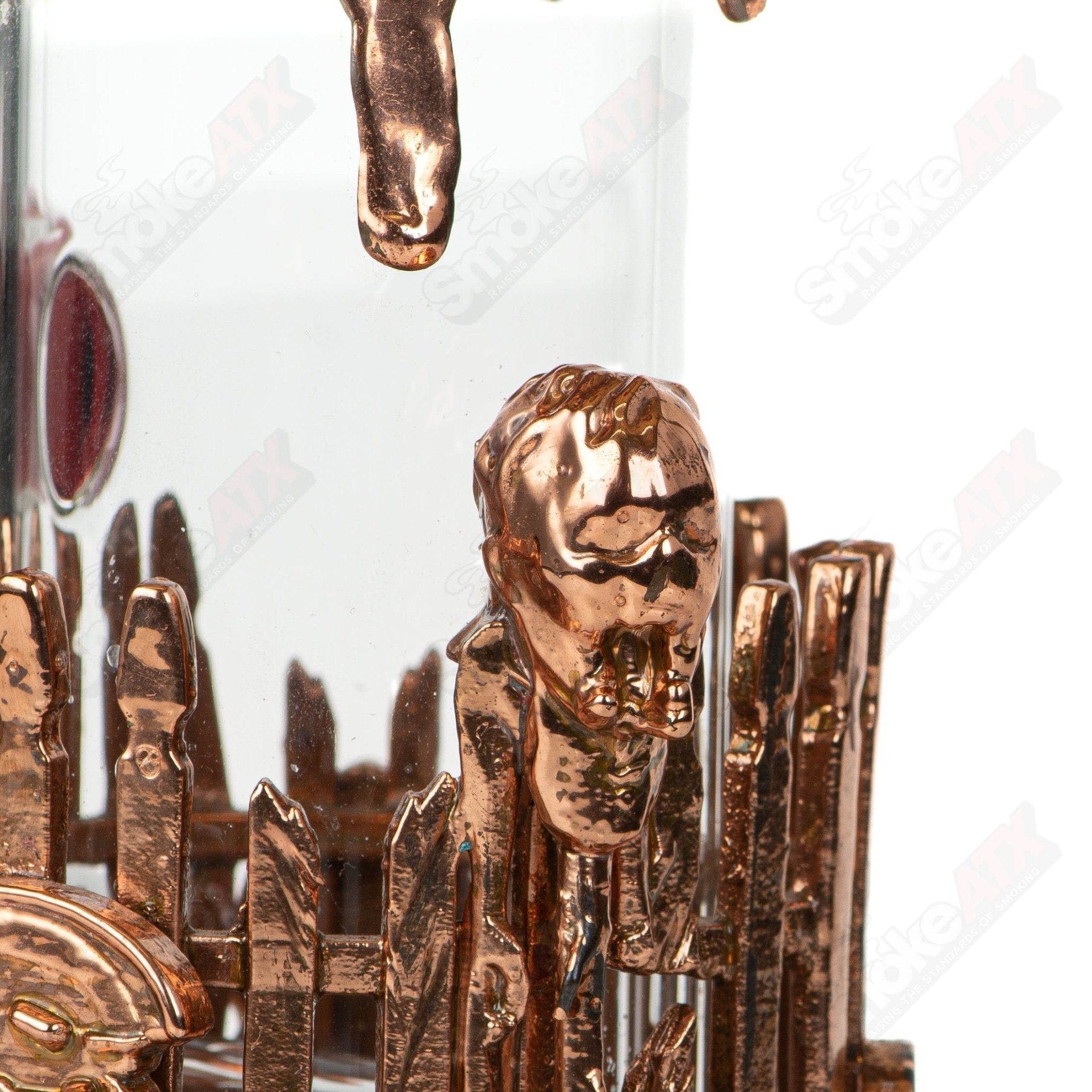 Kuhn Zombiehand Rig, heady glass concentrate rig with a zombie hand design, featuring intricate details and vibrant glasswork.