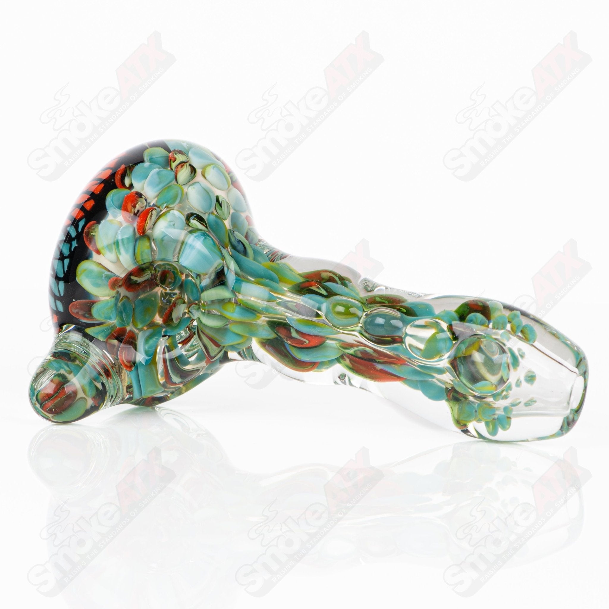 Large Fillacello Spoon glass pipe by Rotational Science, showcasing intricate design and smooth glass craftsmanship.