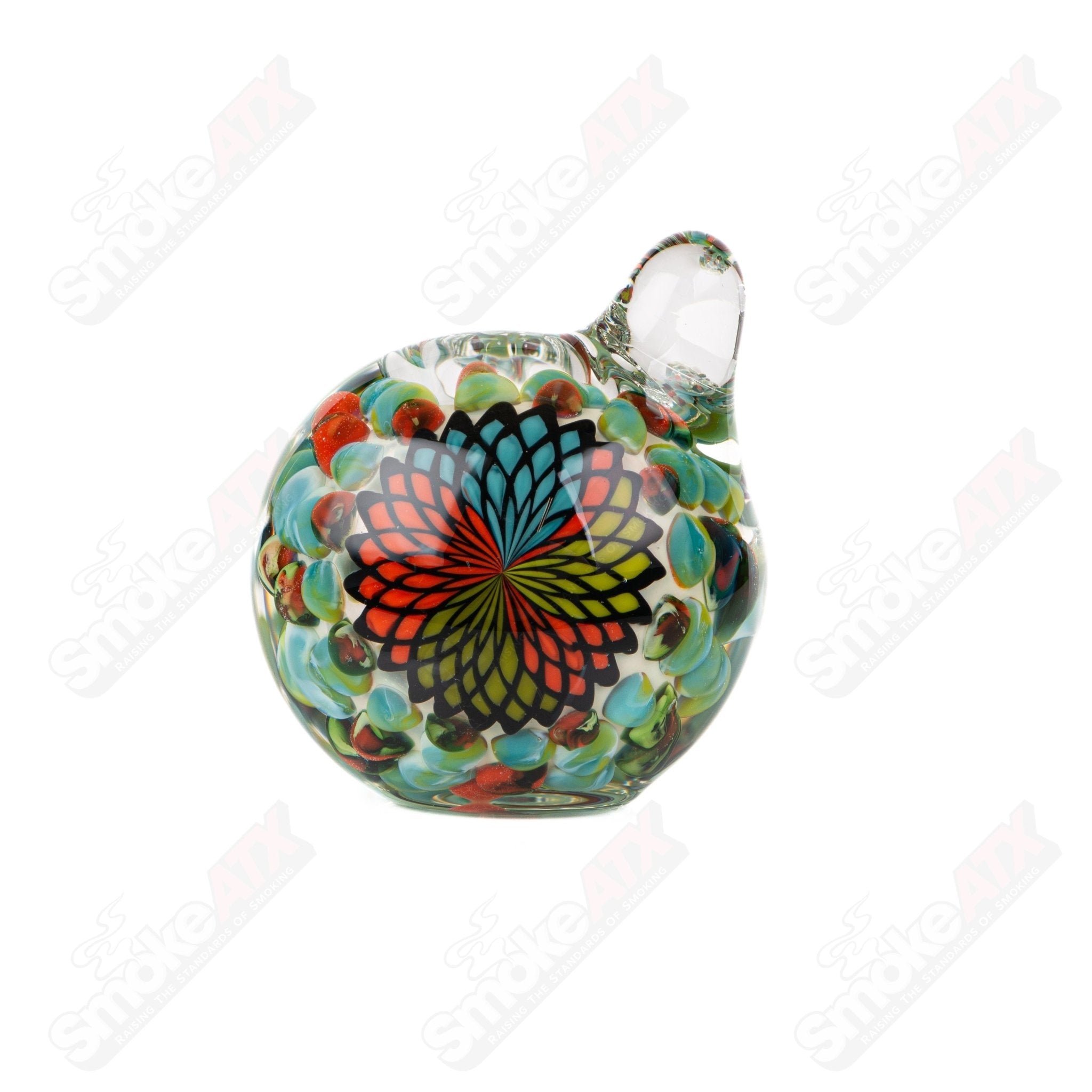 Large Fillacello spoon glass pipe by Rotational Science, showcasing a detailed, colorful design with a smooth, rounded bowl.