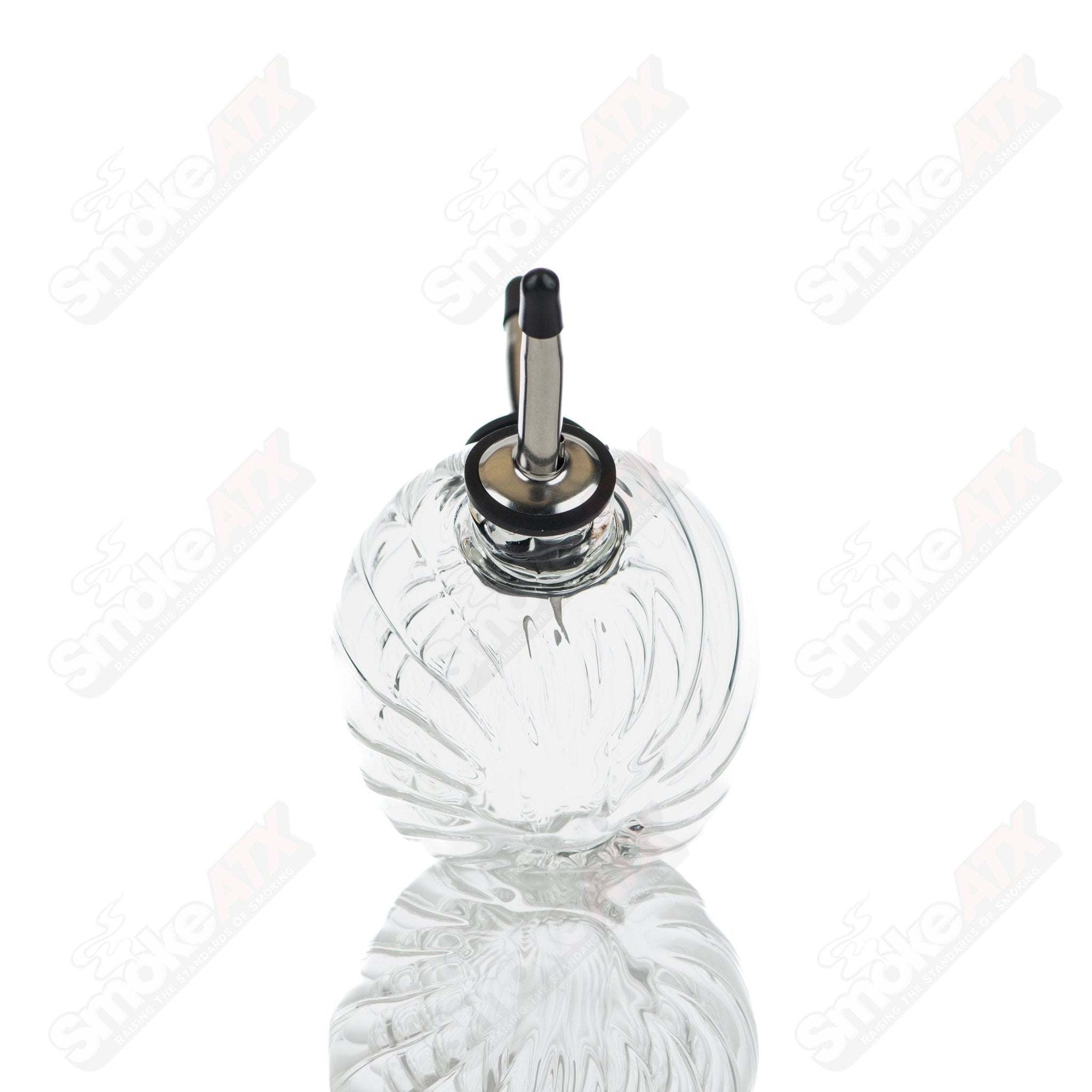 Mini ribbed glass pour bottle for oil and vinegar by Texas Hot Glass, designed for elegant kitchen use.