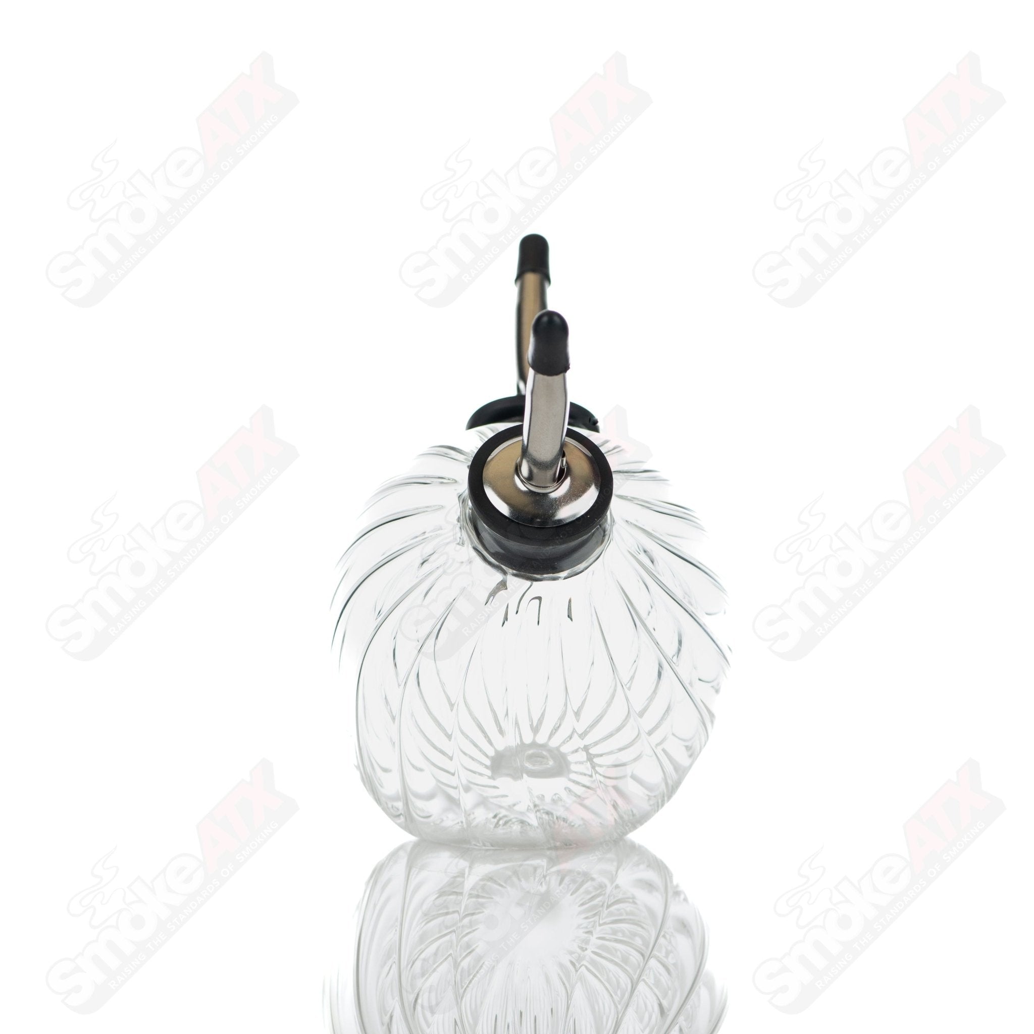Mini ribbed glass oil and vinegar pour bottle by Texas Hot Glass, designed for kitchen use and decorative display.