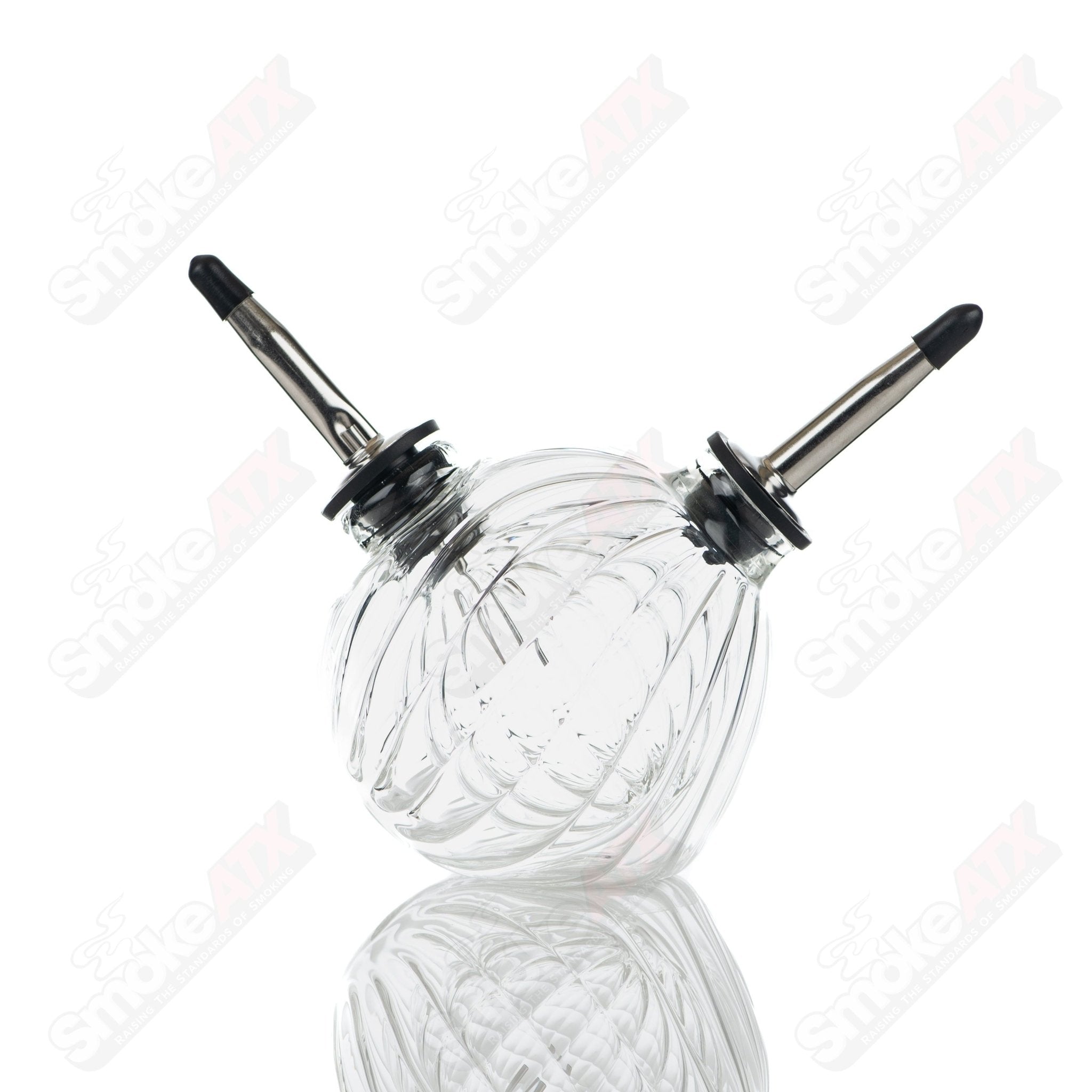 Mini ribbed glass pour bottle for oil and vinegar by Texas Hot Glass, designed for elegant kitchen use.