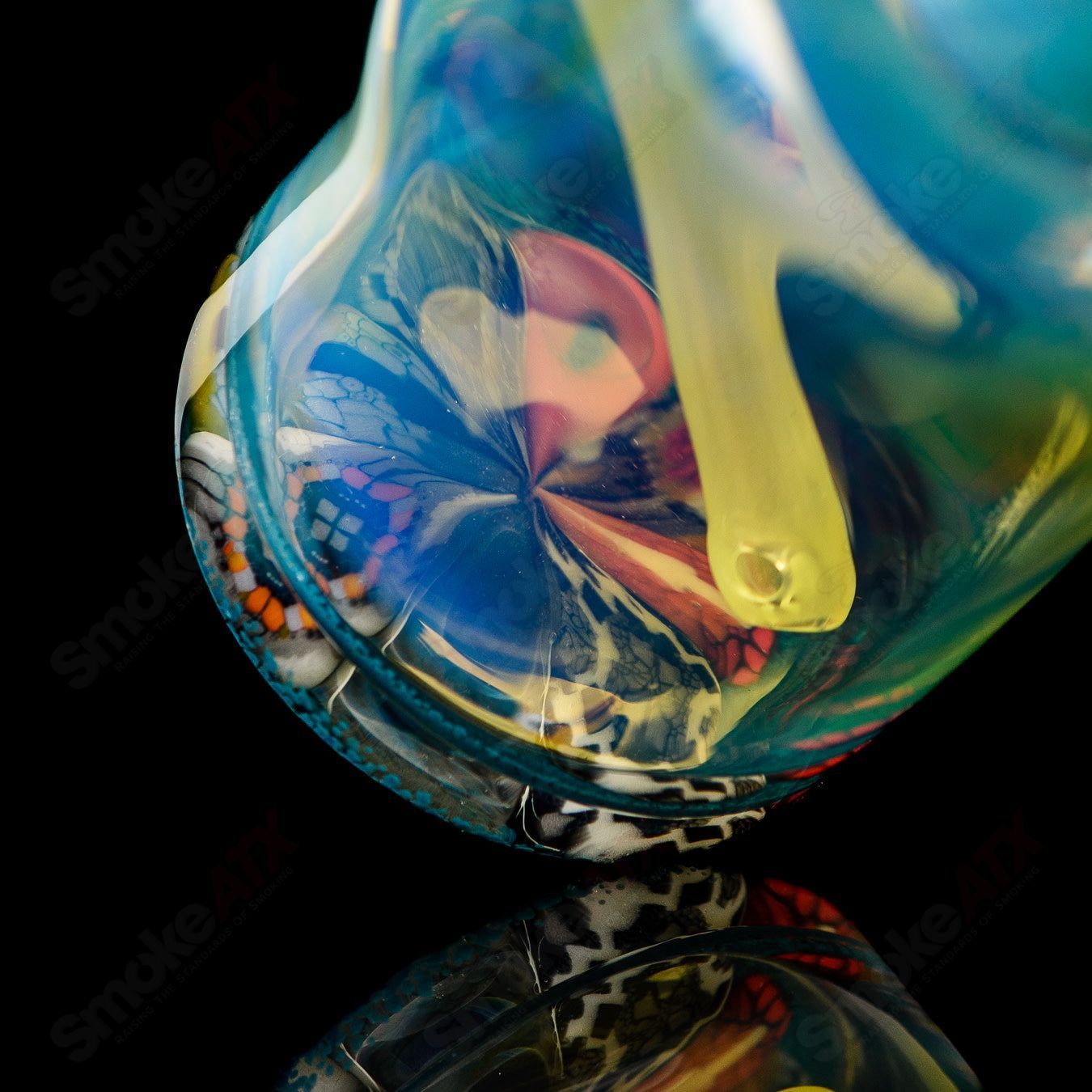 Mini Rig #4 Cap'n Crunk heady glass concentrate rig with intricate designs and clear glass construction.