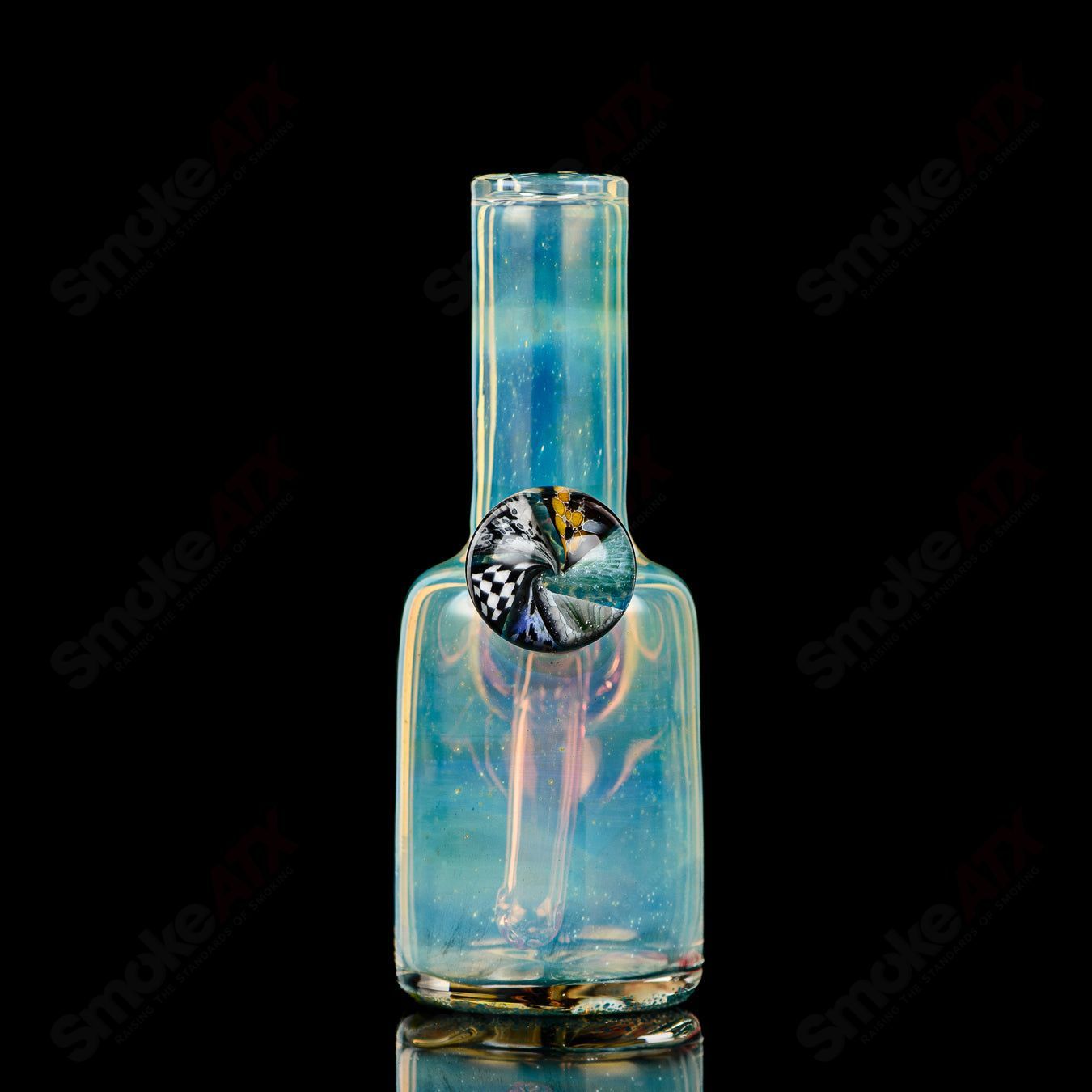 Mini Rig #5 by Cap’n Crunk, a colorful heady glass concentrate rig with intricate designs and a compact, portable shape.