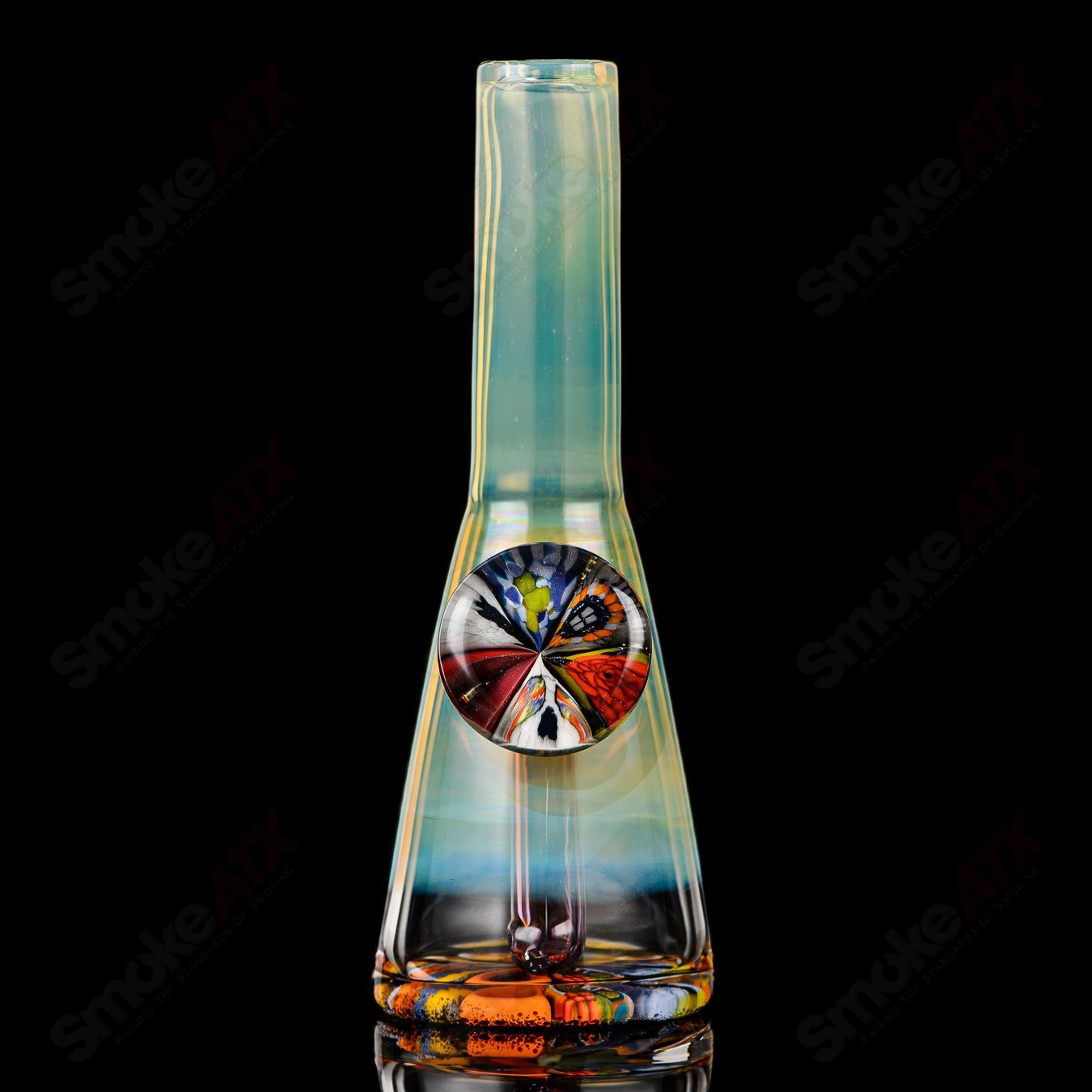 Mini Rig #6 Cap’n Crunk heady glass concentrate rig with colorful, artistic design and sturdy glass construction.