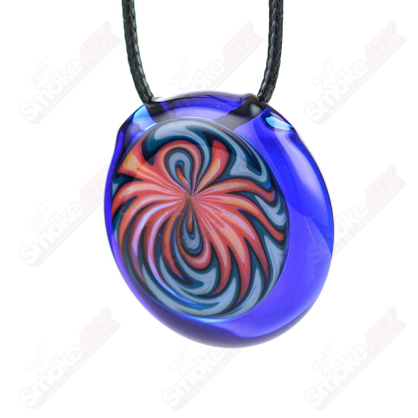 Nathan Hollister Small Wig Wag Glass Pendant showing vibrant, colorful glass design with a silver bail for necklace attachment.