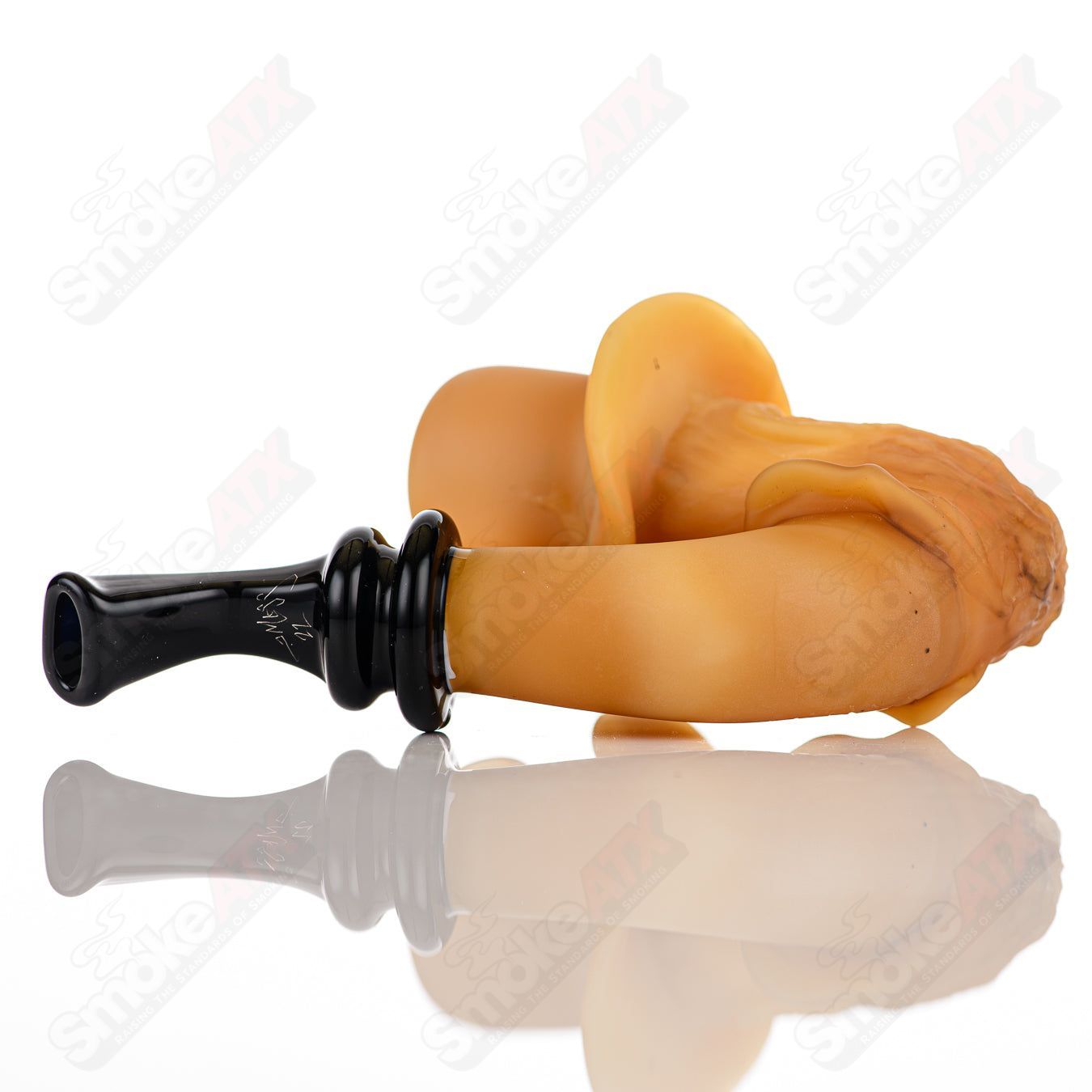 Old Timer Prospector Sherlock by JMass Heady Glass pipe with detailed gold and black design, featuring a classic Sherlock shape.