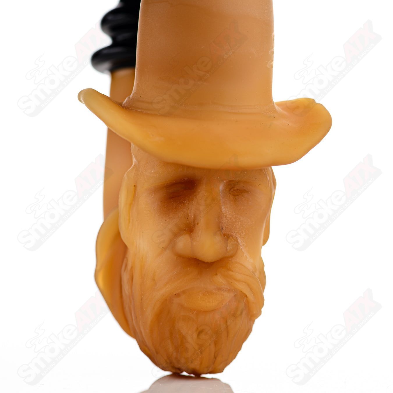 Old Timer Prospector Sherlock by JMass Heady Glass pipe with detailed design and curved mouthpiece, showcasing craftsmanship.