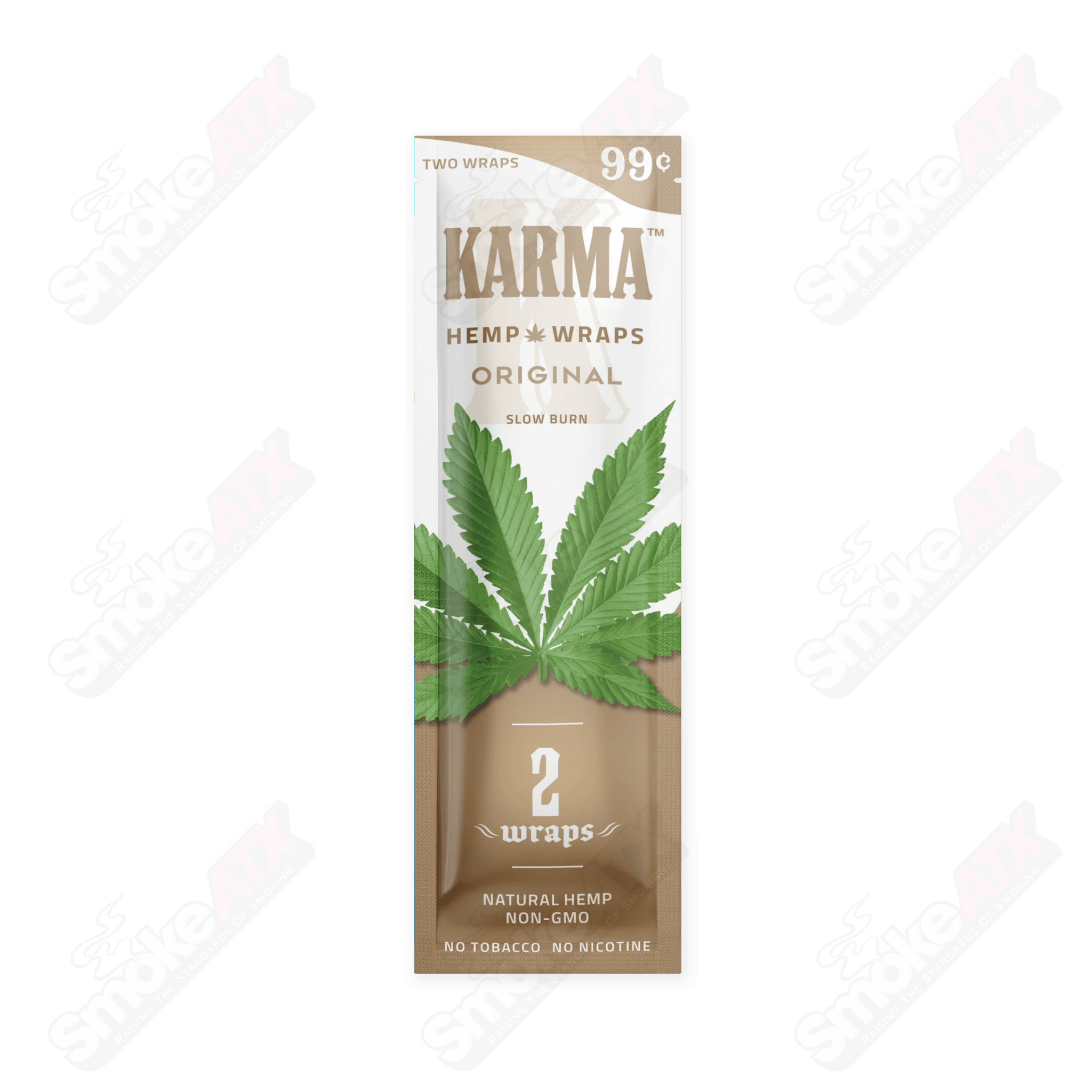 Original Karma Hemp Wraps for 420 products, featuring natural hemp leaves and wrap design, ideal for rolling.