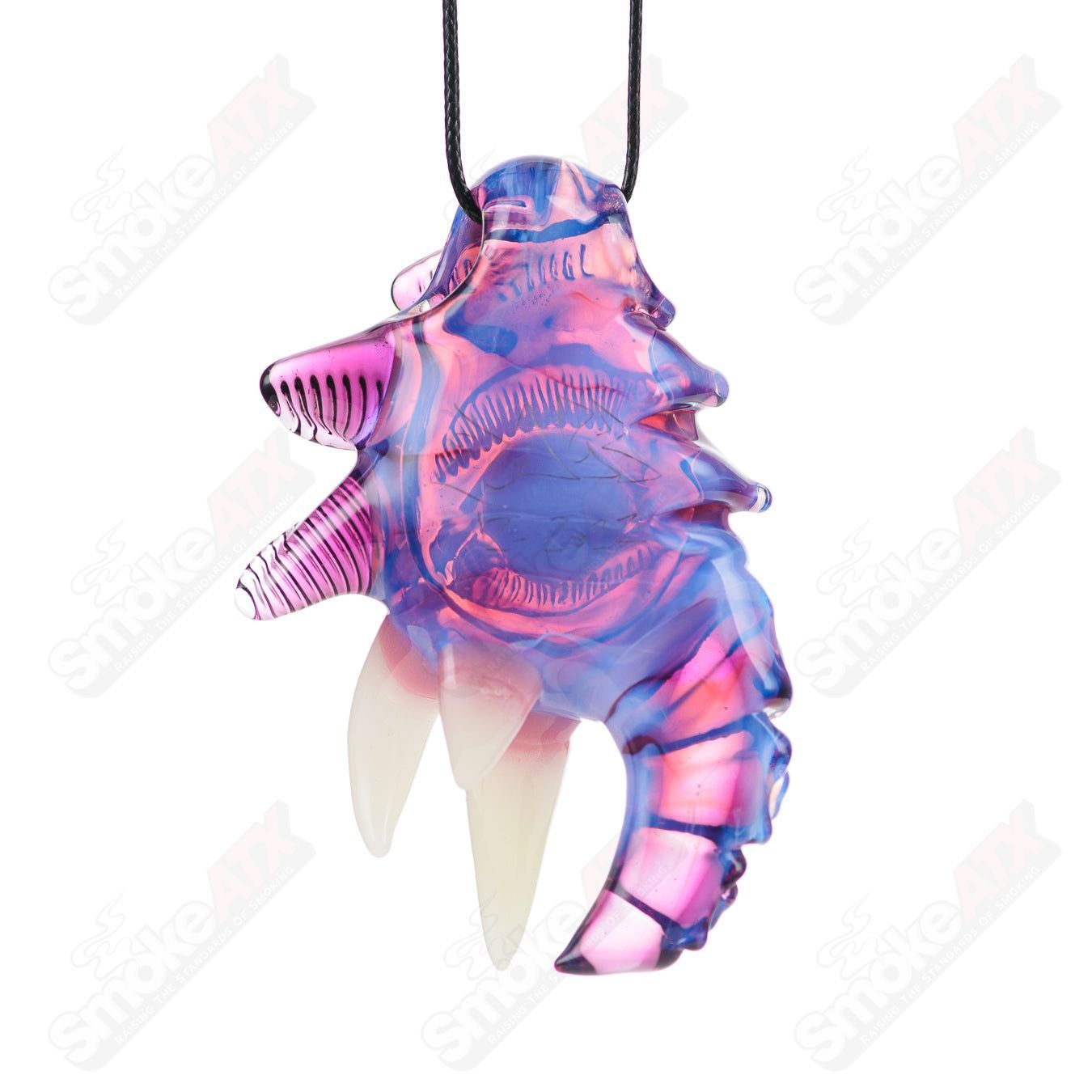 Gold pendant with amethyst and lucid accents by Salt Glass, featuring a polished, artistic heady glass design.