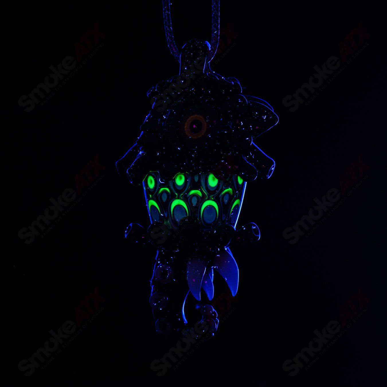 Yoshi Prep Spanish Olive pendant by Salt Glass, heady glass pendant featuring intricate olive design and vibrant colors.