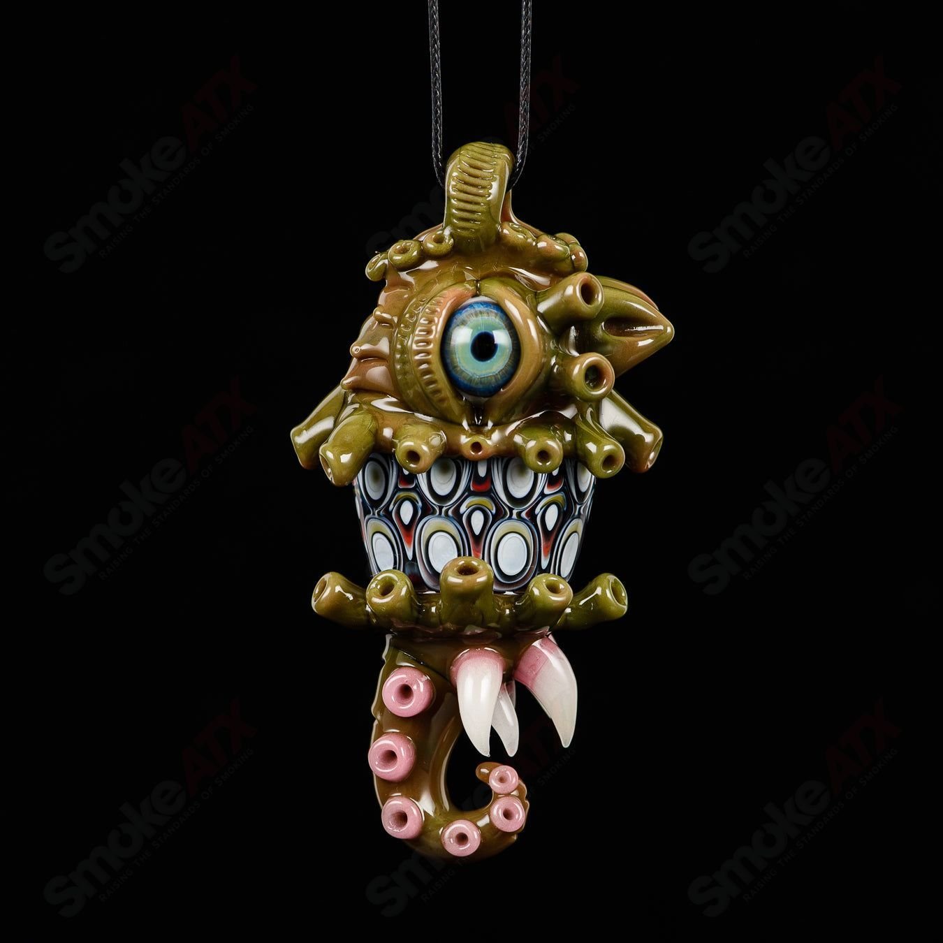 Yoshi Prep Spanish Olive pendant by Yoshi Nori Kondo and SALT Glass, featuring a colorful glass heady pendant with intricate design.