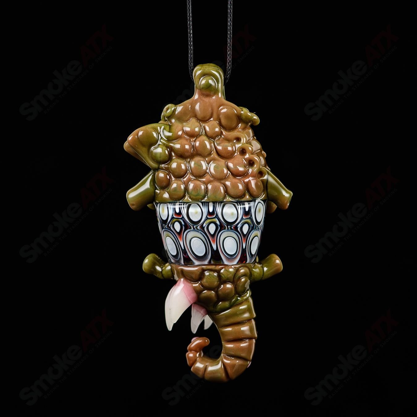 Glass pendant featuring Yoshi Prep Spanish Olive design by Salt Glass, with intricate heady glass craftsmanship.