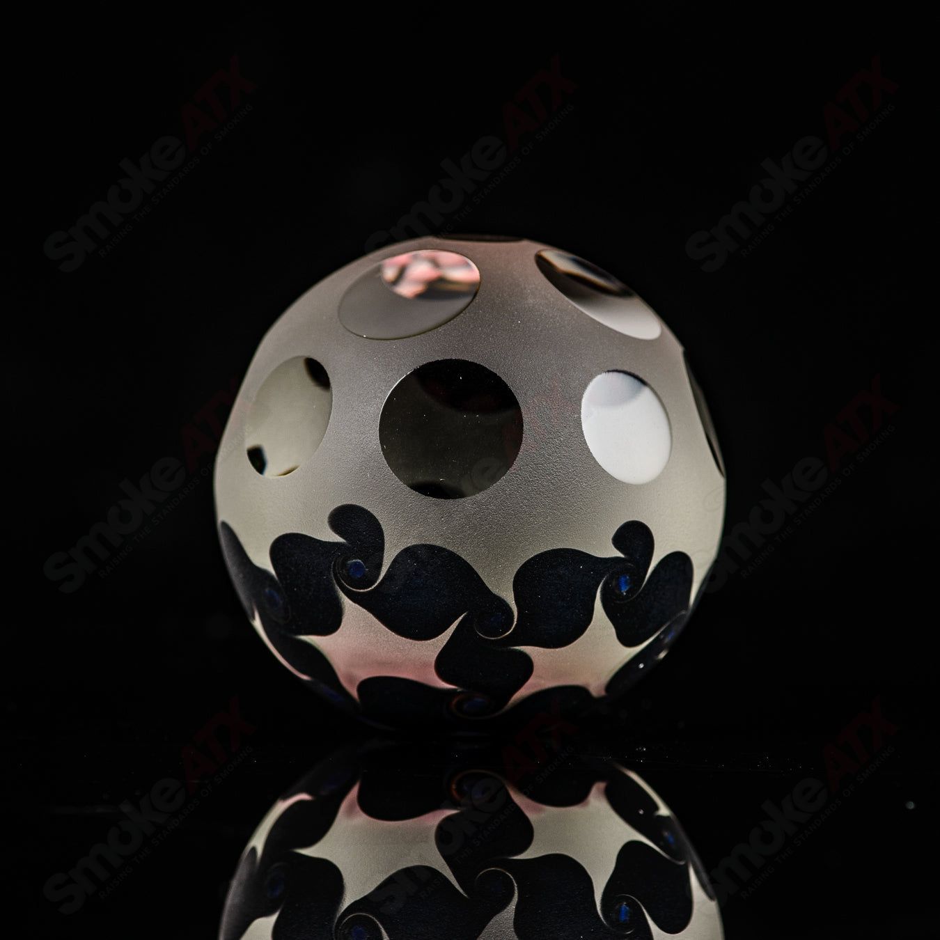 Pink faceted marble Raj K glass heady glass with colorful glass marbles, crafted by Raj Kommineni Glass.