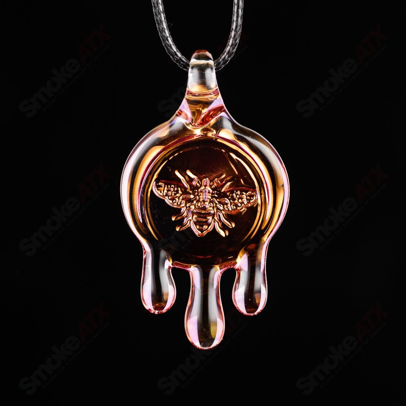 James Lang pressed bee glass pendant featuring a detailed bee design on clear glass, ideal for jewelry and necklace accessories.