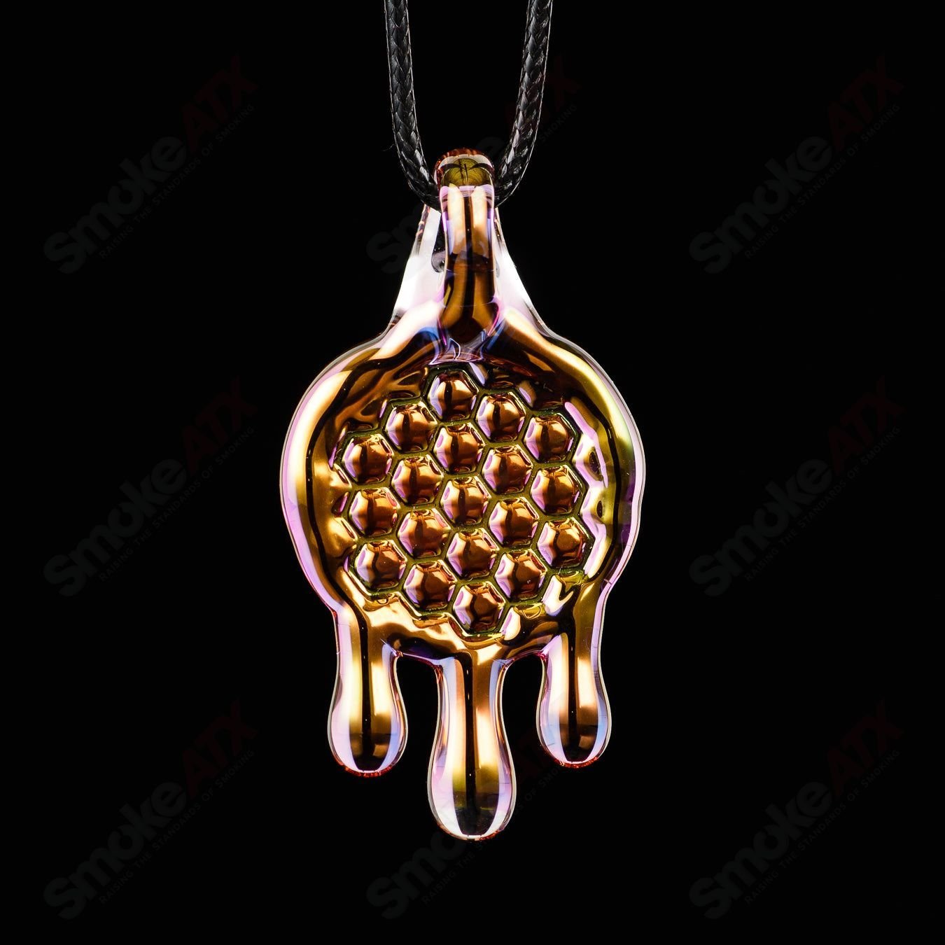 James Lang pressed honeycomb glass pendant showing textured honeycomb pattern and warm amber tones.