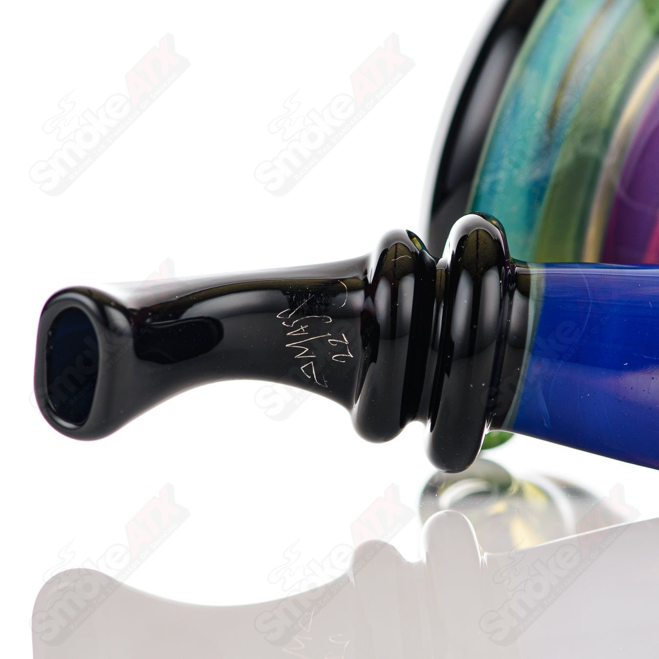 Purple and blue JMass Sherlock glass pipe, heady glass smoking accessory with a classic Sherlock design.