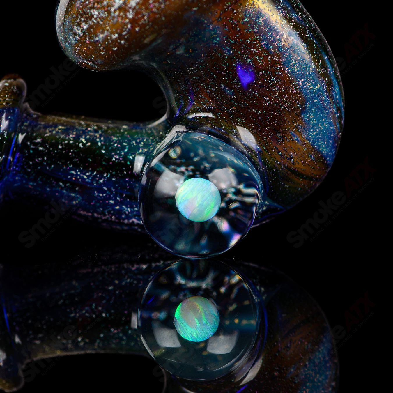 JMass Quasar Tech Sherlock heady glass pipe featuring intricate glasswork and a classic Sherlock design by Melodium and JMass.