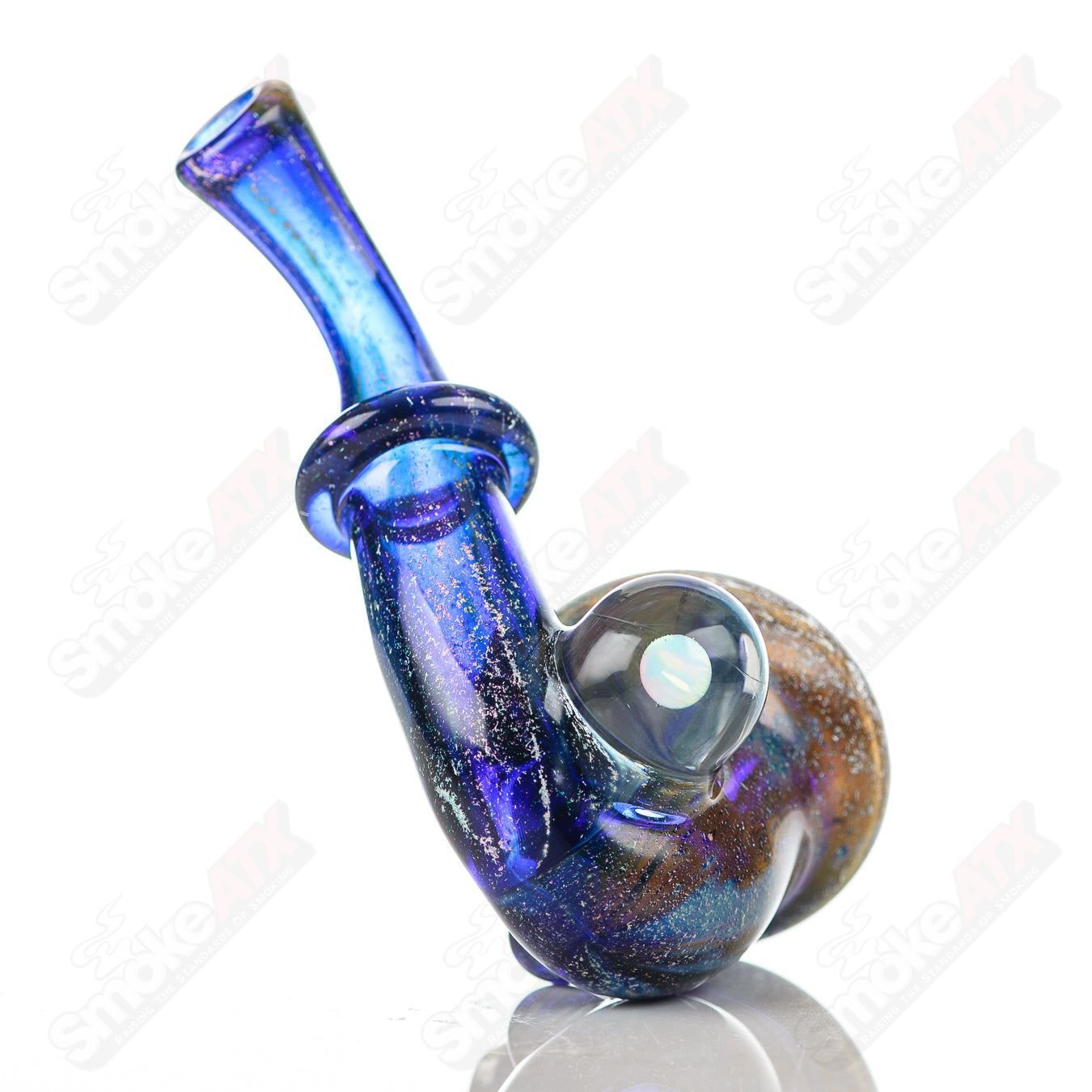 JMass Quasar Tech Sherlock heady glass pipe with intricate glasswork and a Sherlock design, crafted by Melodium & JMass.
