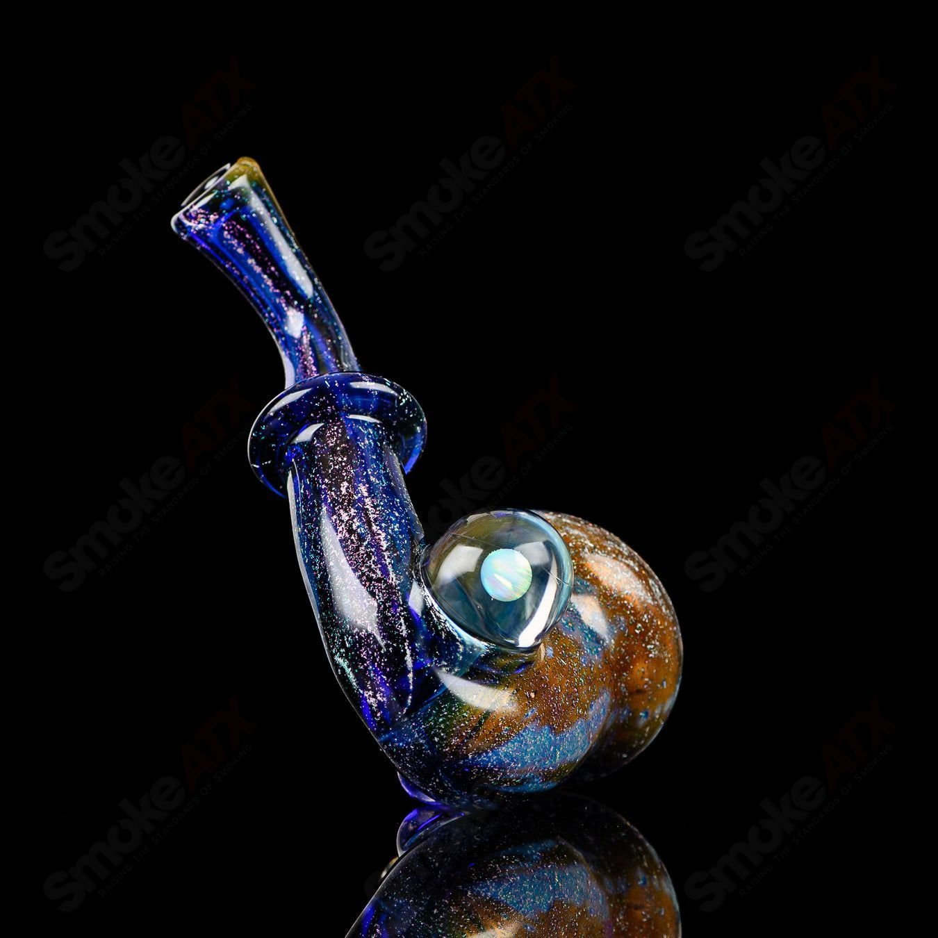 JMass Quasar Tech Sherlock heady glass pipe with intricate glasswork and clear design, designed by Melodium & JMass for smoking.