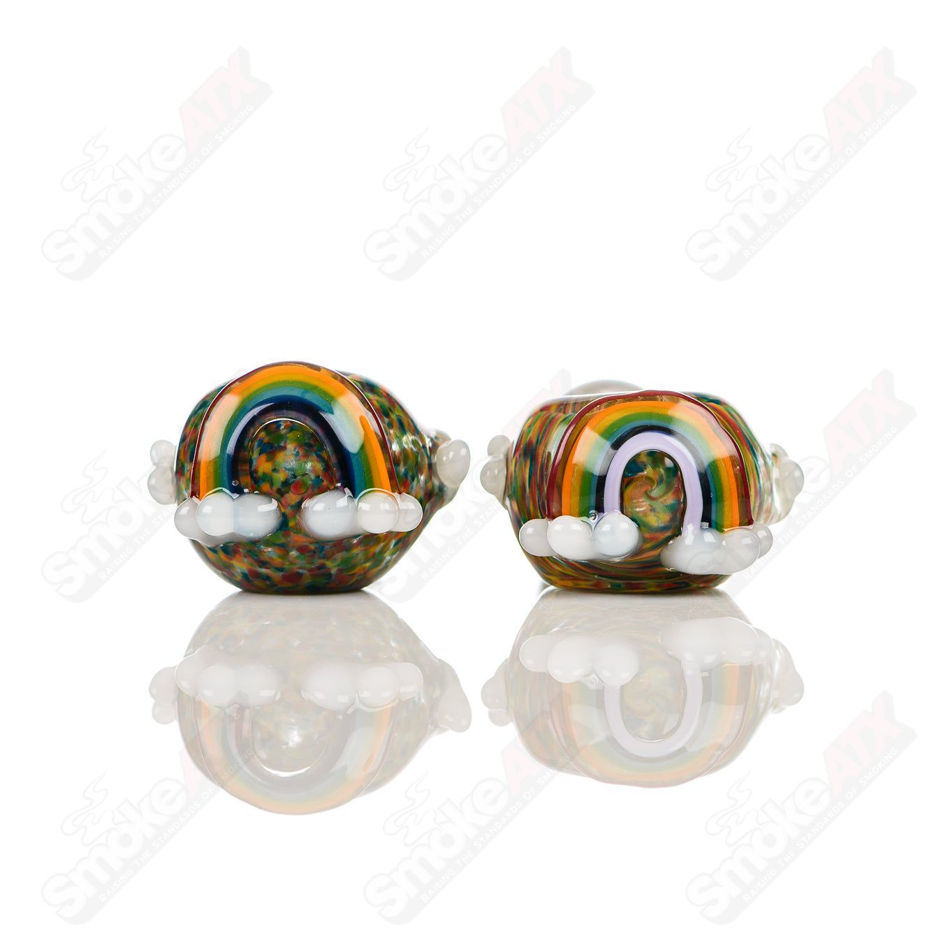 Rainbow Frit Spoon Pipe by Four Winds Flameworks, handcrafted glass pipe with colorful rainbow frit accents.