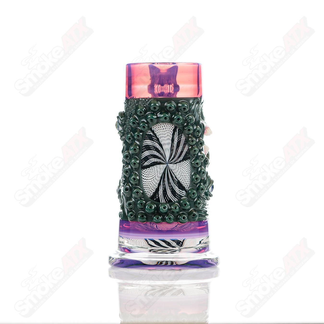 Reticello Many Face Drinking Mug by SALT & SPG, handcrafted heady glass cup with intricate reticello design and multiple face patterns.