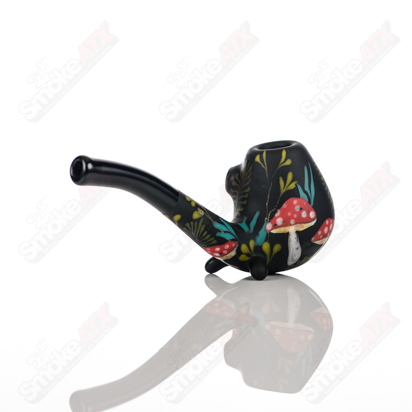 Sand - Blasted Black Sherlock W/ Mushroom Botanical Motif by Sarita Glass - Smoke ATX