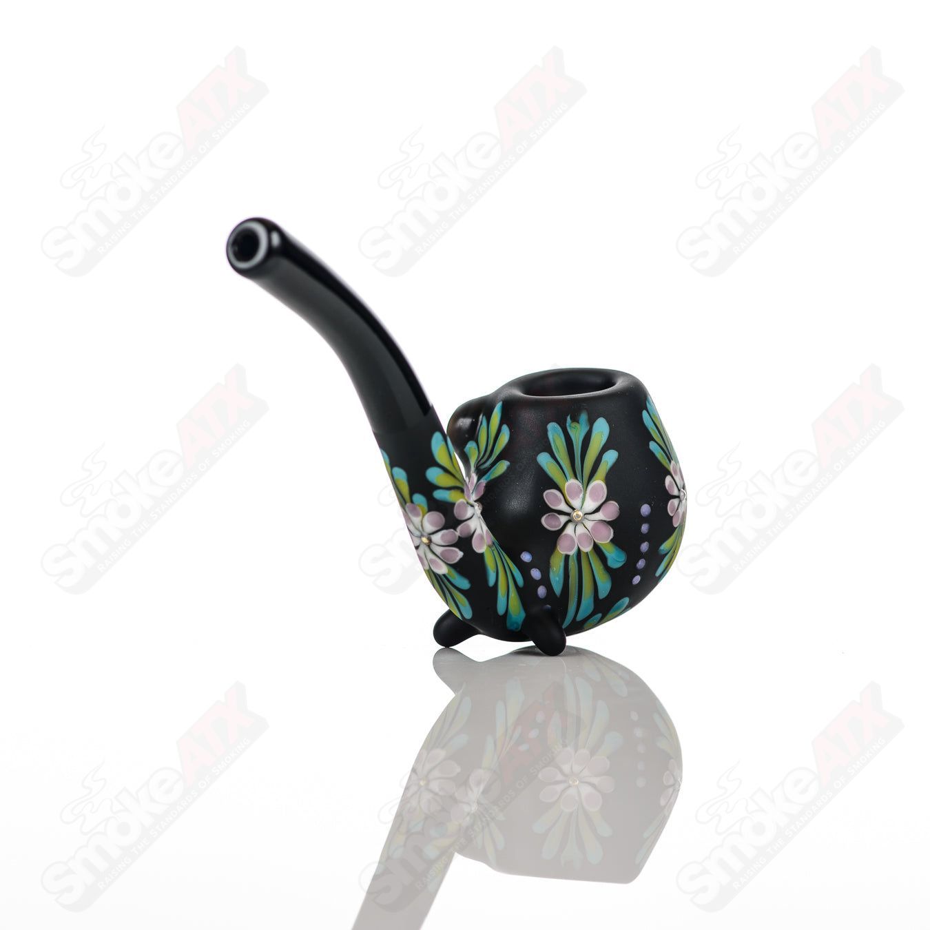 Sandb - lasted Black Sherlock W/ Purple Flowers by Sarita Glass - Smoke ATX