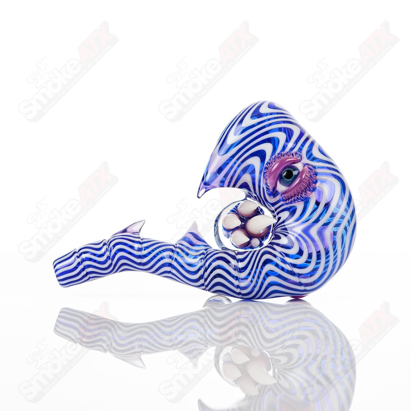 Cobalt blue and star white Sherlock heady glass pipe with royal jelly accents by Salt Glass, featuring galactic design elements.