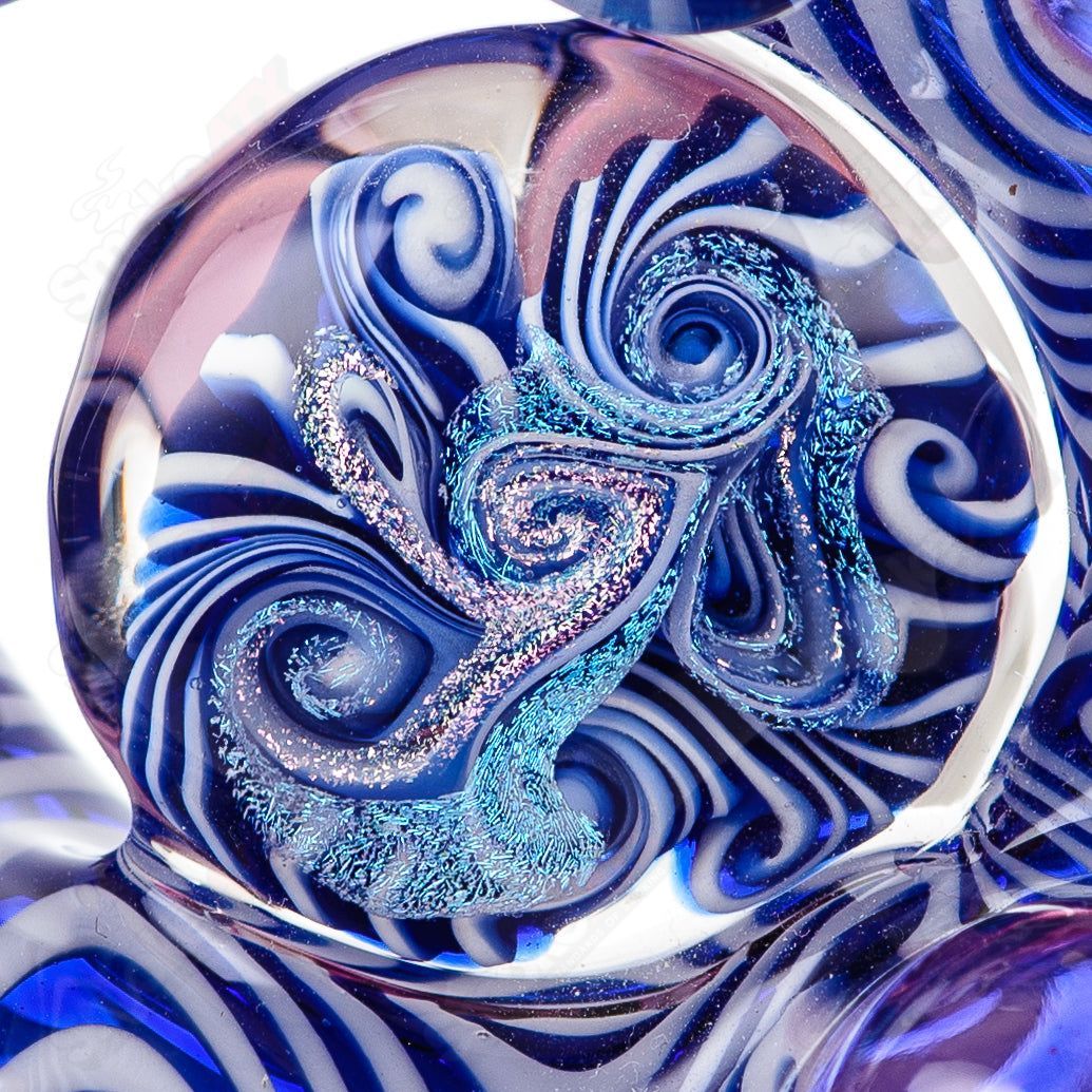 Cobalt blue and star white Sherlock heady glass pipe with royal jelly accents by Salt Glass, featuring cosmic galactic design.
