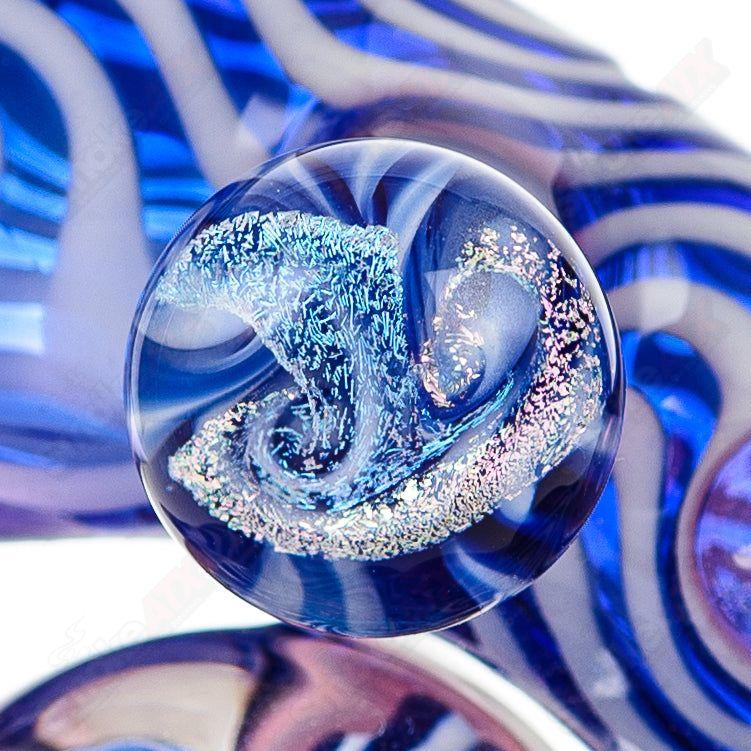 Cobalt blue and star white Sherlock heady glass pipe with royal jelly accents by Salt Glass, featuring a galactic design.