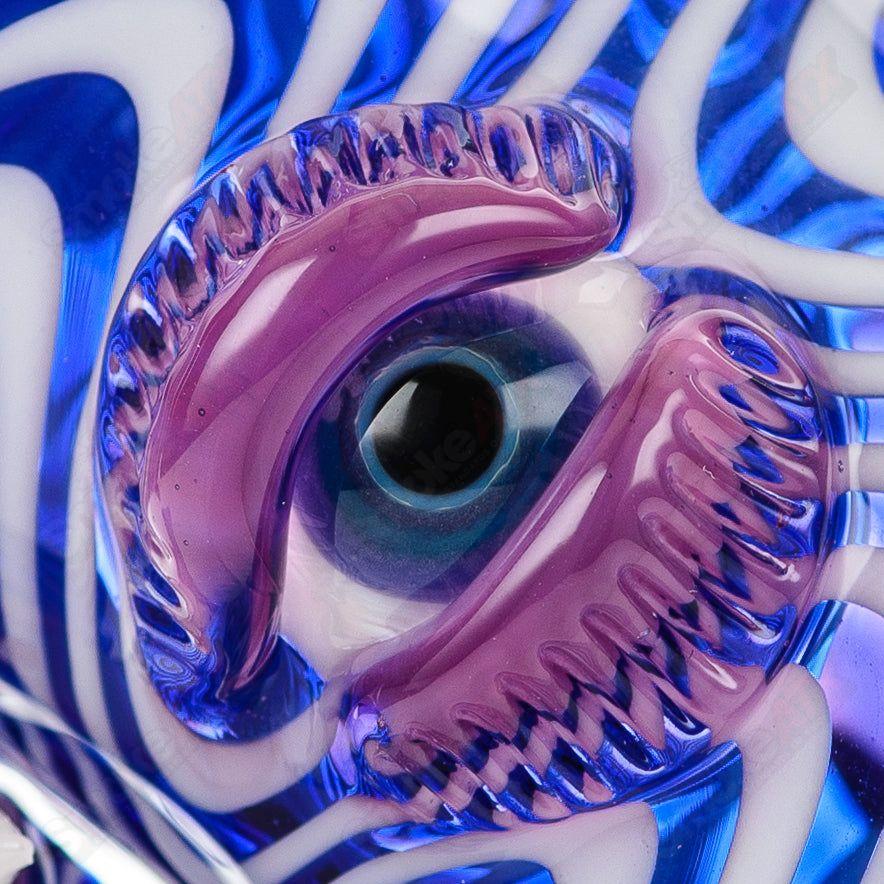 Cobalt blue, star white, and royal jelly Sherlock heady glass pipe by Salt Glass featuring galactic design.