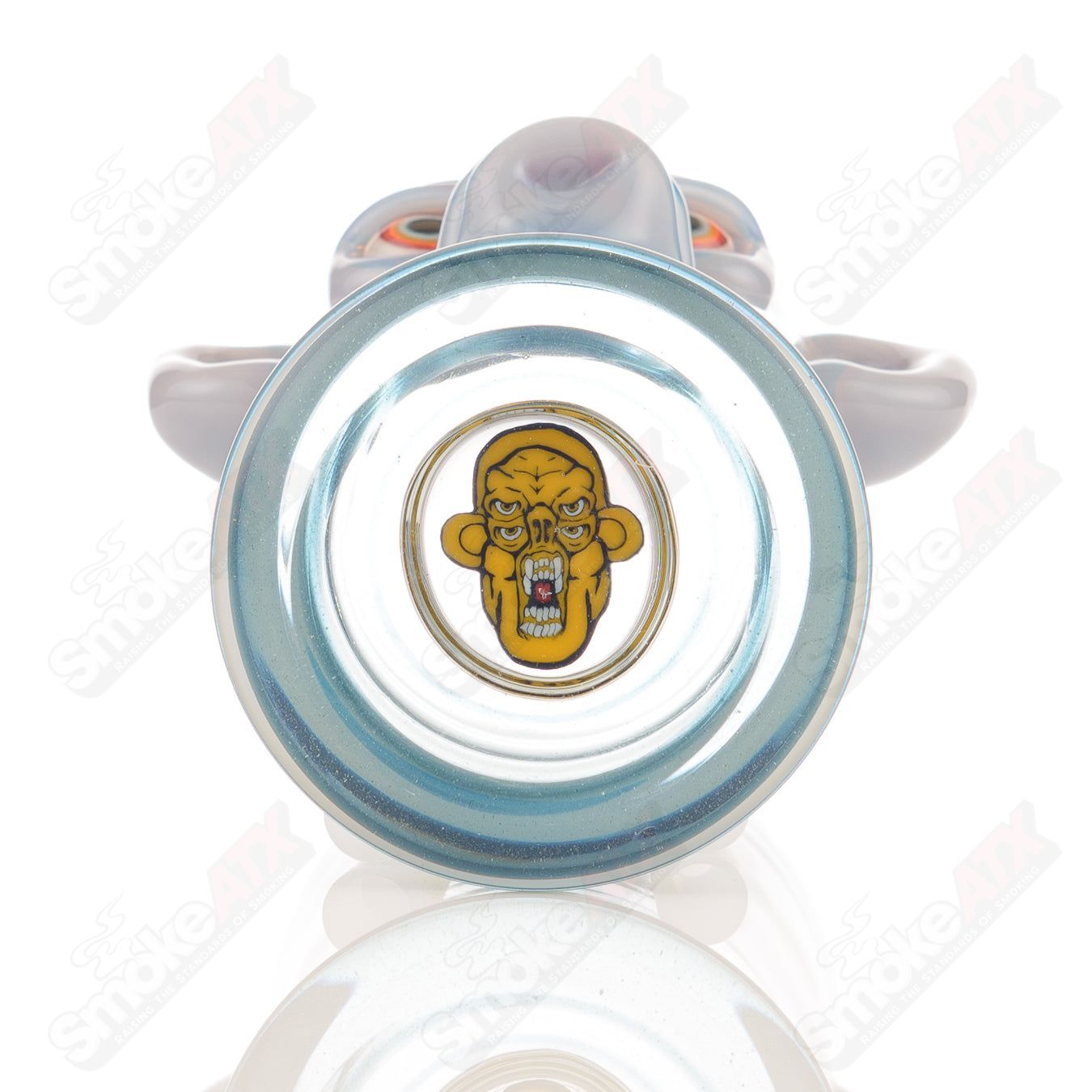 Shifty Monkey drinking glass by Jake C Glass, heady glass cup featuring detailed monkey design and vibrant colors.