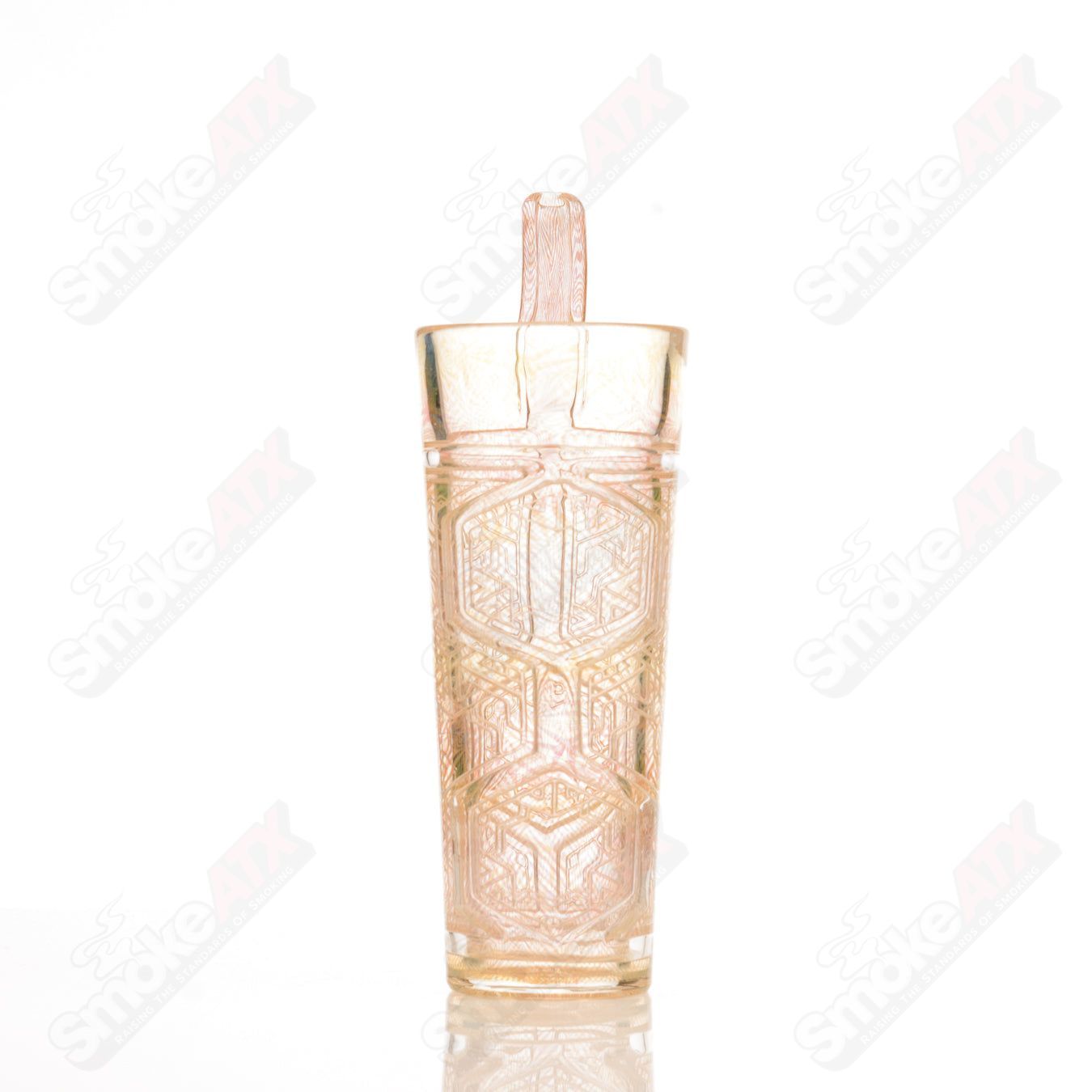Avant-Garde Sizelove Chewy Tesseract drinking cup with built-in straw, clear heady glass for stylish hydration and unique design.