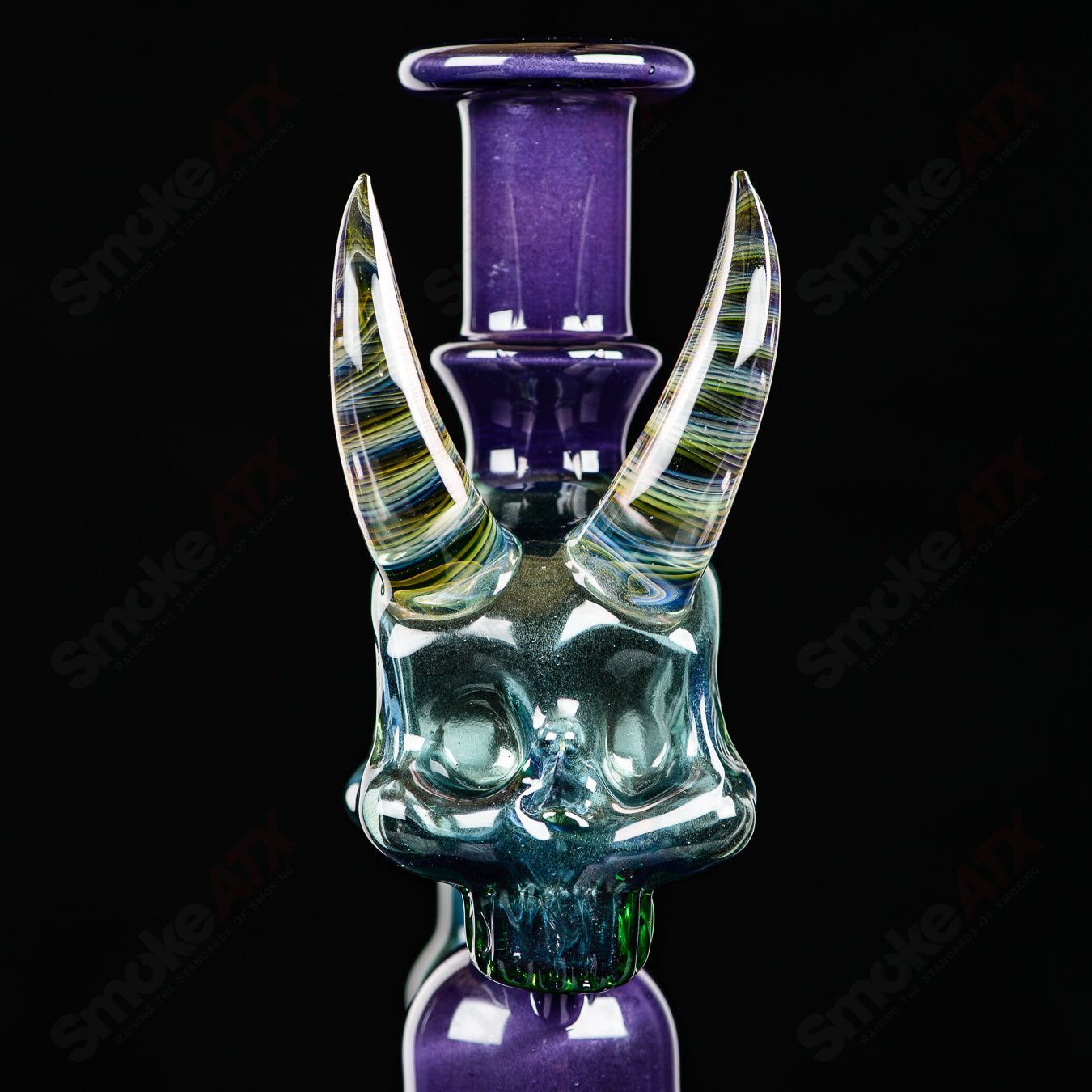 Brando Skull Jammer Rig, clear heady glass concentrate rig with intricate skull design for dabbing and vaporizing concentrates.